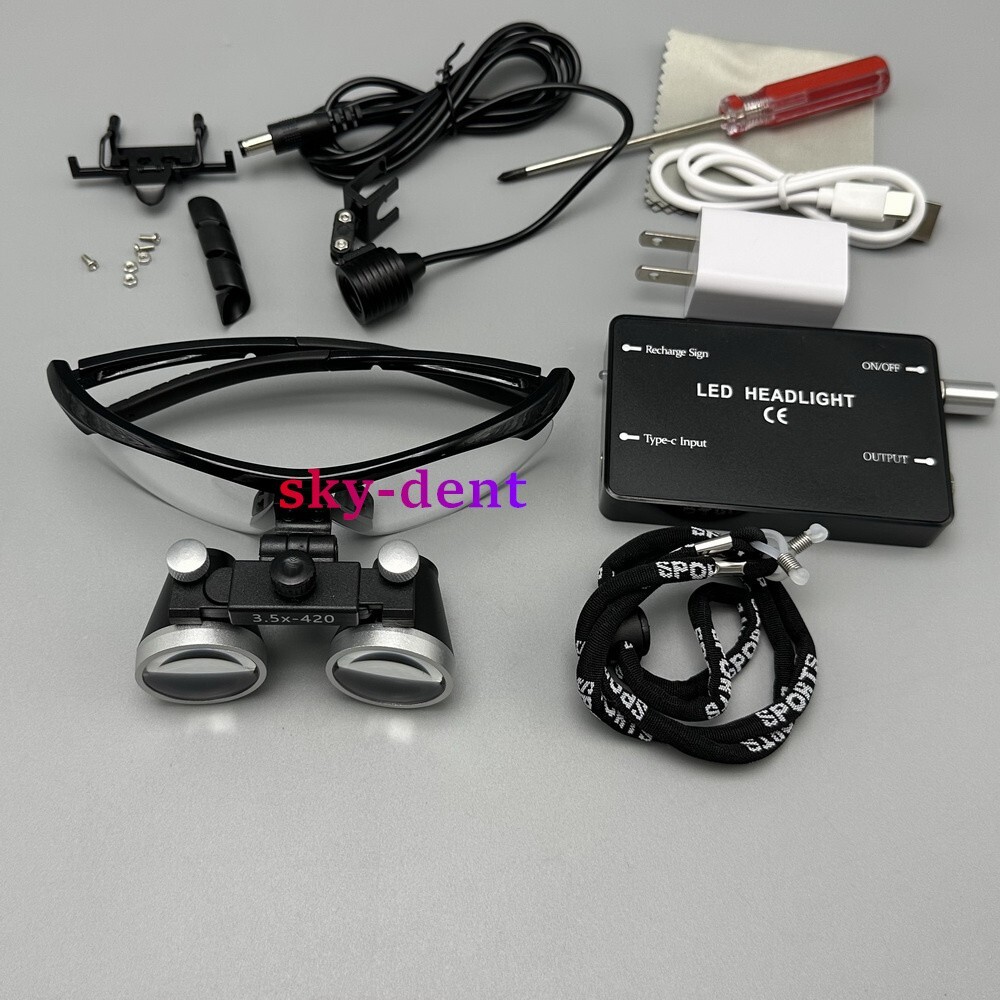 3.5X Dental Surgical Medical Loupes Magnifier Binocular with LED Headlight US/EU