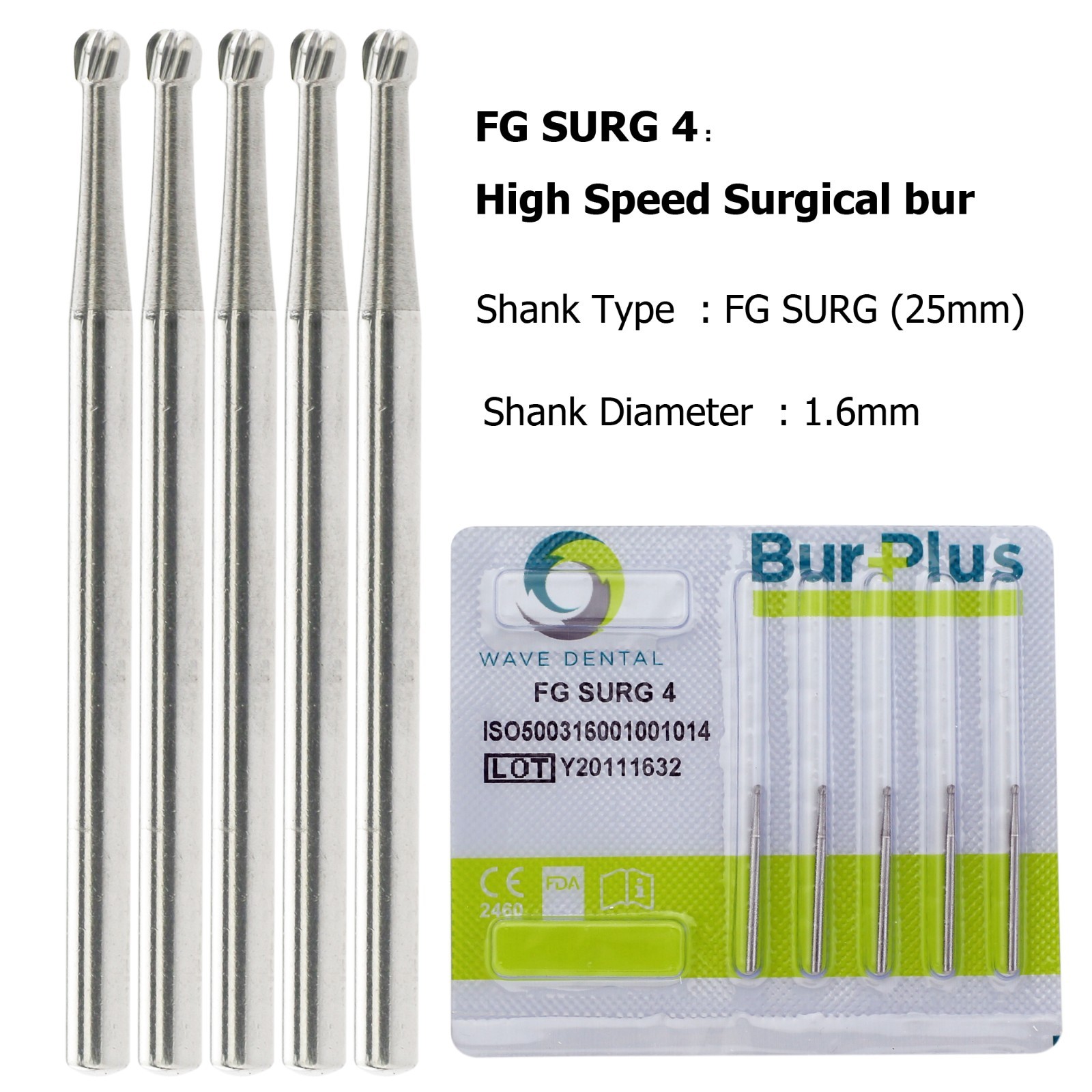 Wave Dental Surgical Bur Round Carbide Diamond Bur Long Round Ball High Speed FG
