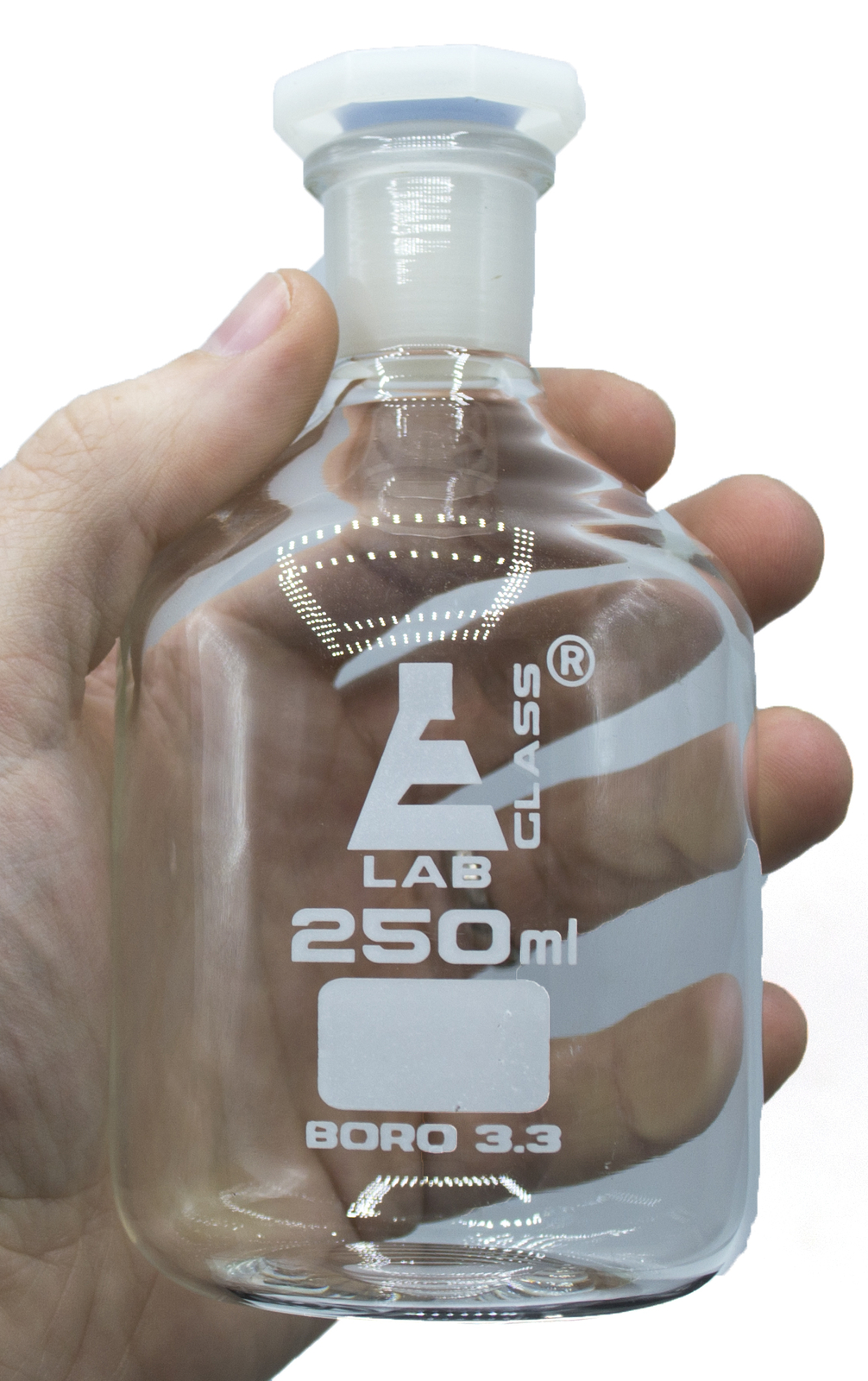 250mL (8.4oz) Glass Reagent Bottle with Acid Proof Polypropylene Stopper,