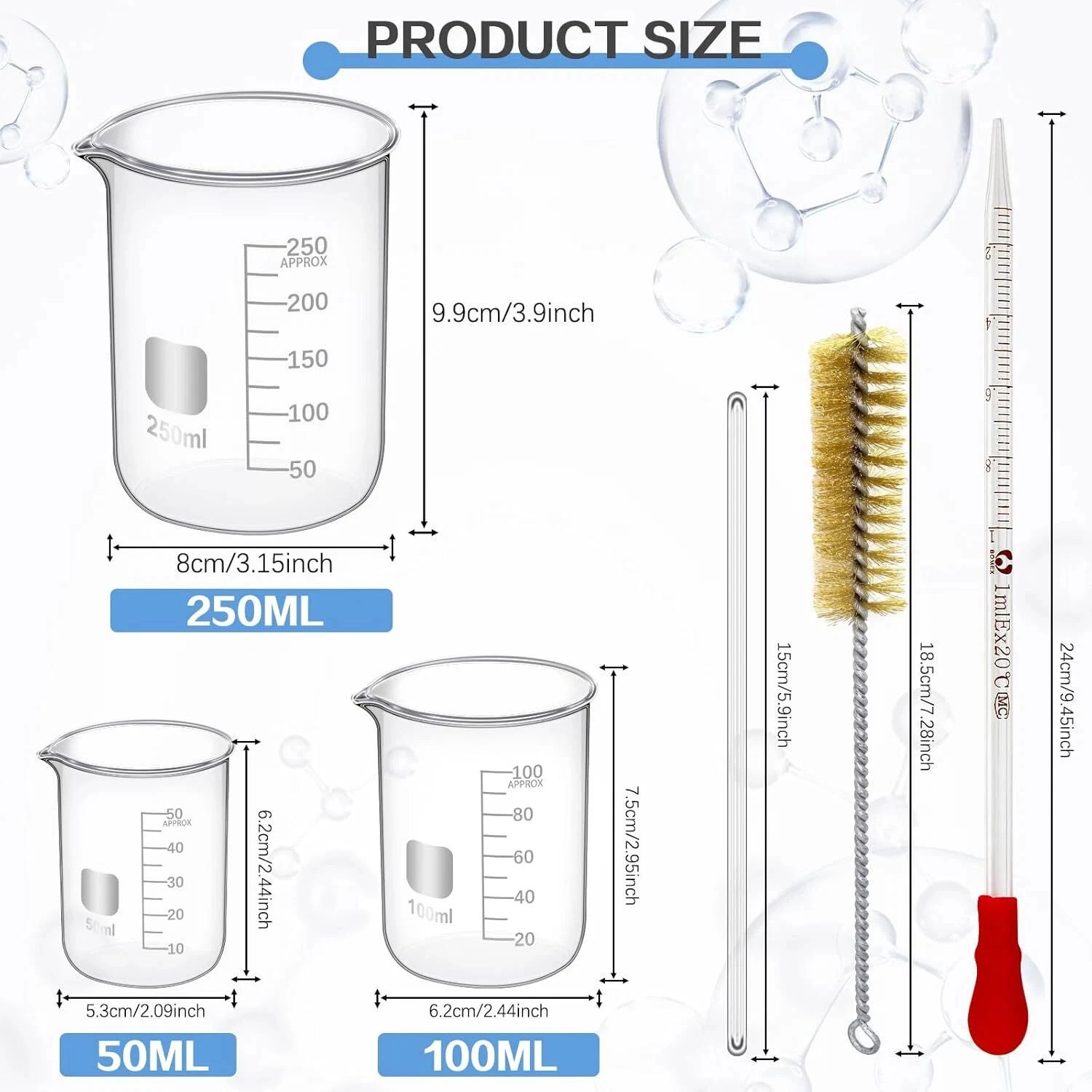 11 Pieces Lab Glassware Set Beaker Cylinder Set Includes 3 Glass Beaker…