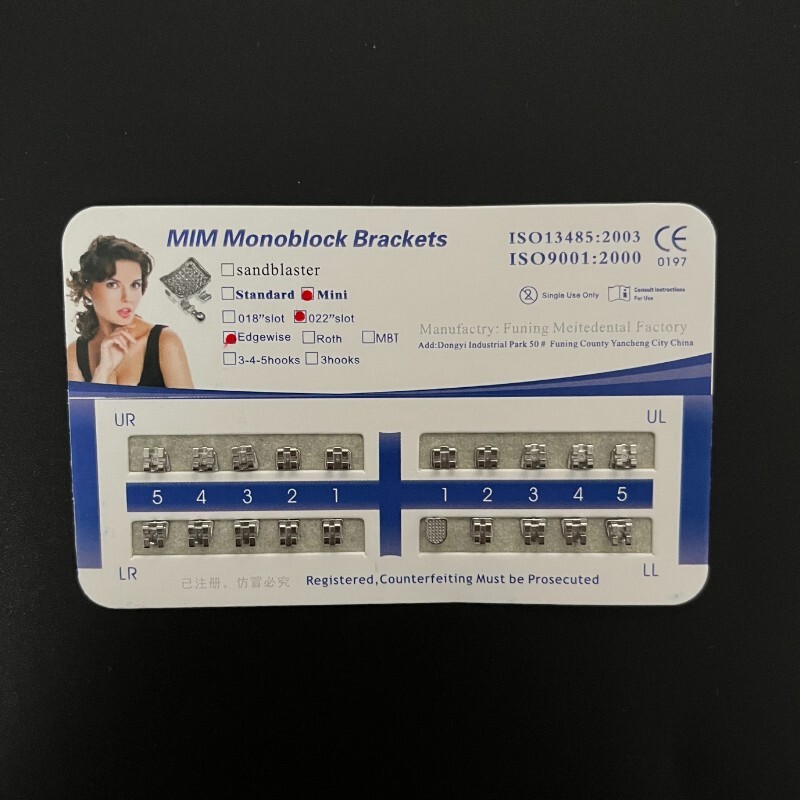 Dental Orthodontics MIM Monoblock Brackets Mini Edgewise 022 no hooks Mesh Base