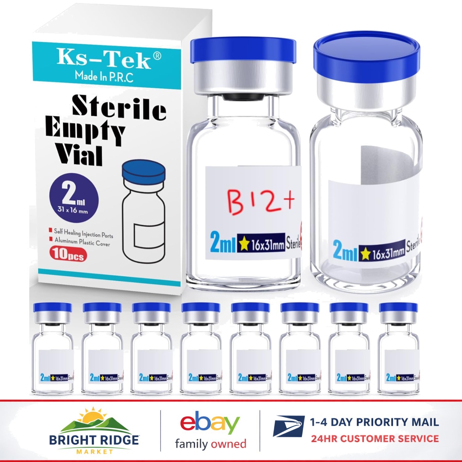Sterile Empty Glass Vials with Self Healing Injection Port, 2ml Clear Pack