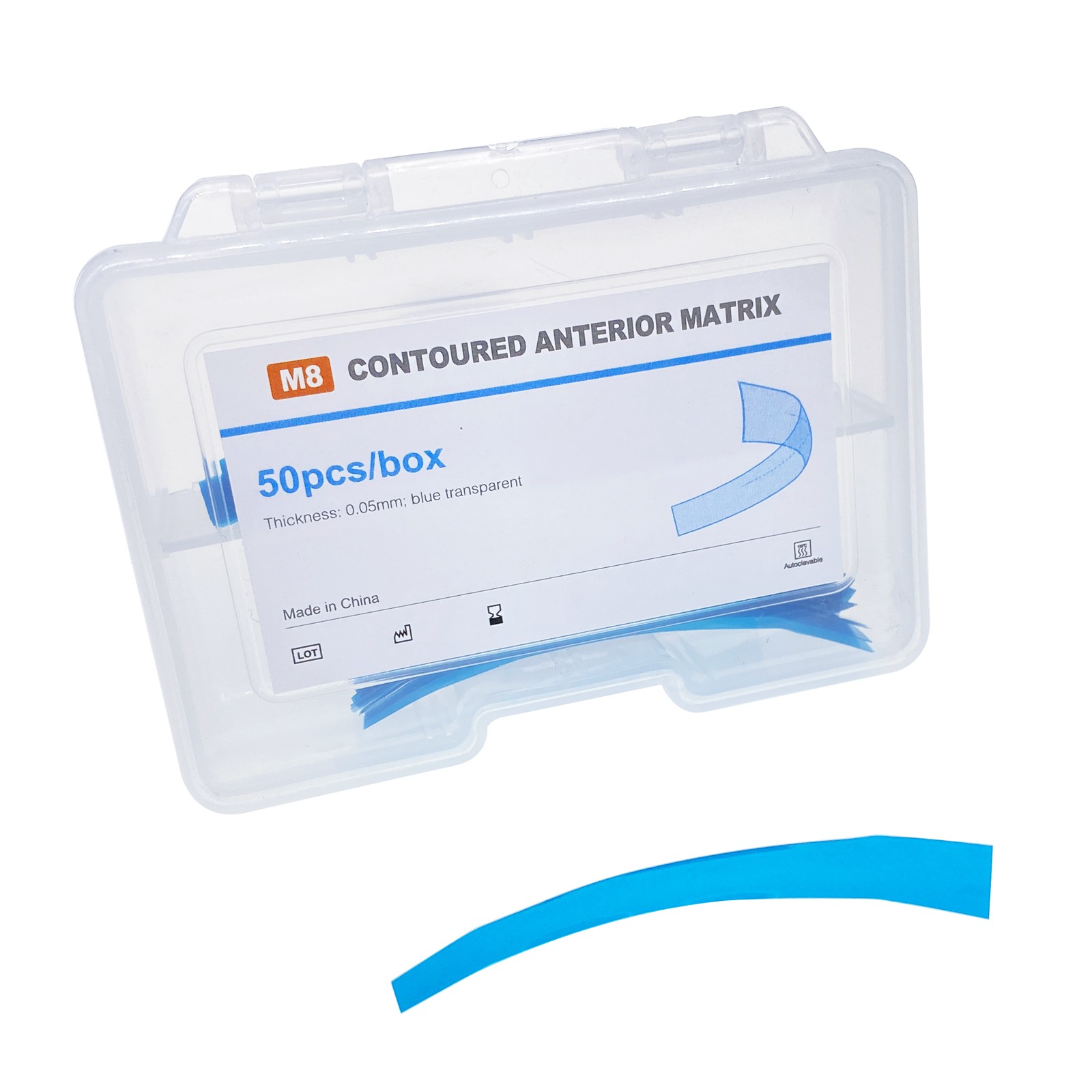 Dental Blue Strip M8 Contoured Anterior Matrix Restoration Matrices 0.05mm