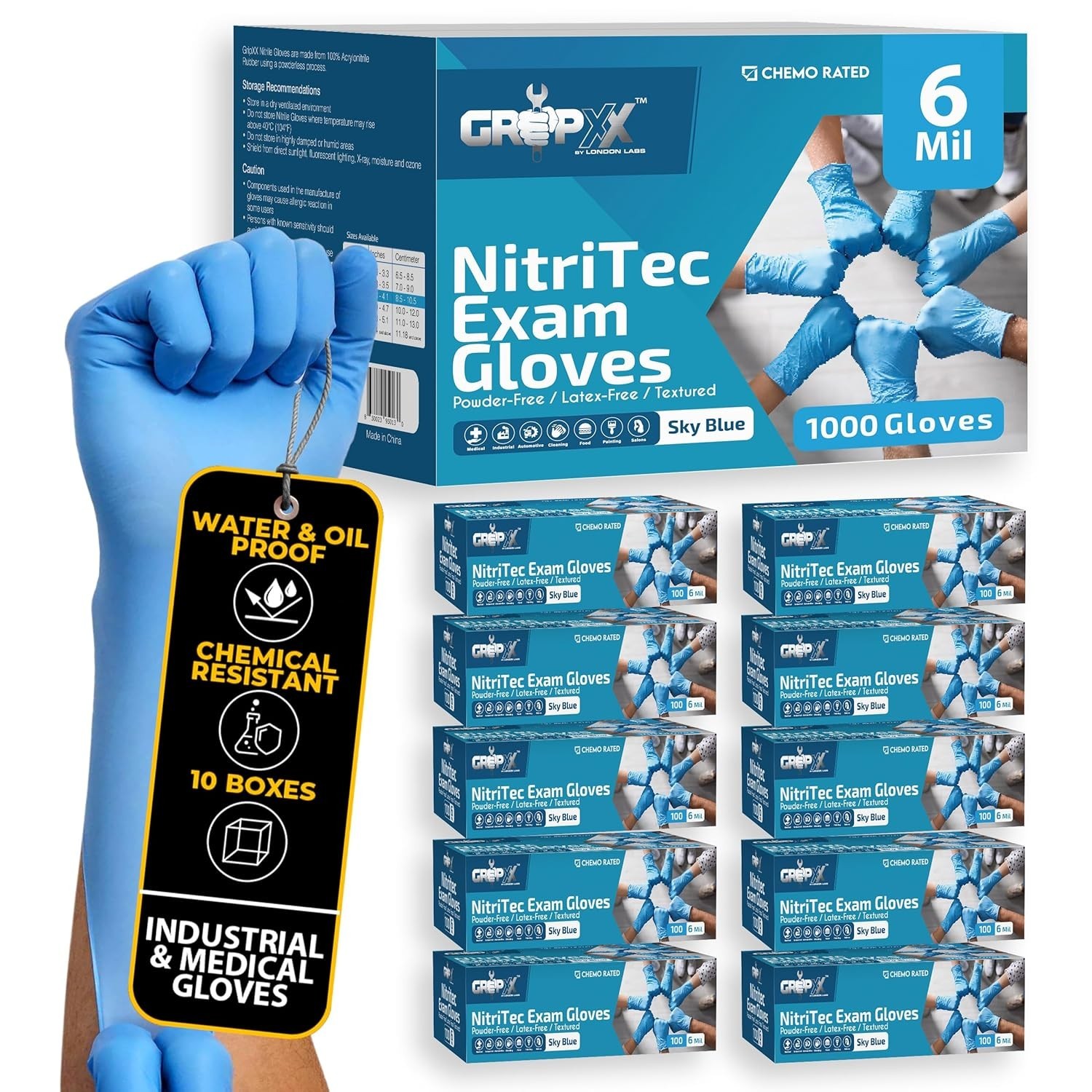 Heavy Duty 6 Mil Blue Nitrile Gloves Disposable Latex & Powder Free -Extra St…