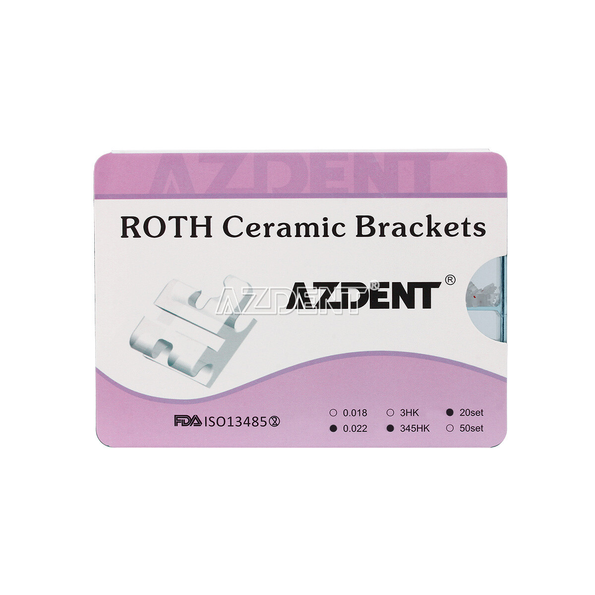 AZDENT Dental Orthodontic Ceramic Clear Brackets Braces Roth 022 Hook 345 Mesh