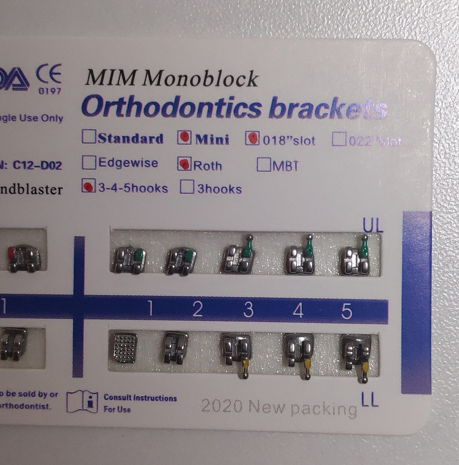 40 Sets Dental Metal Bracket MIM Monoblock Mini Roth 018 345 hooks Mesh Base