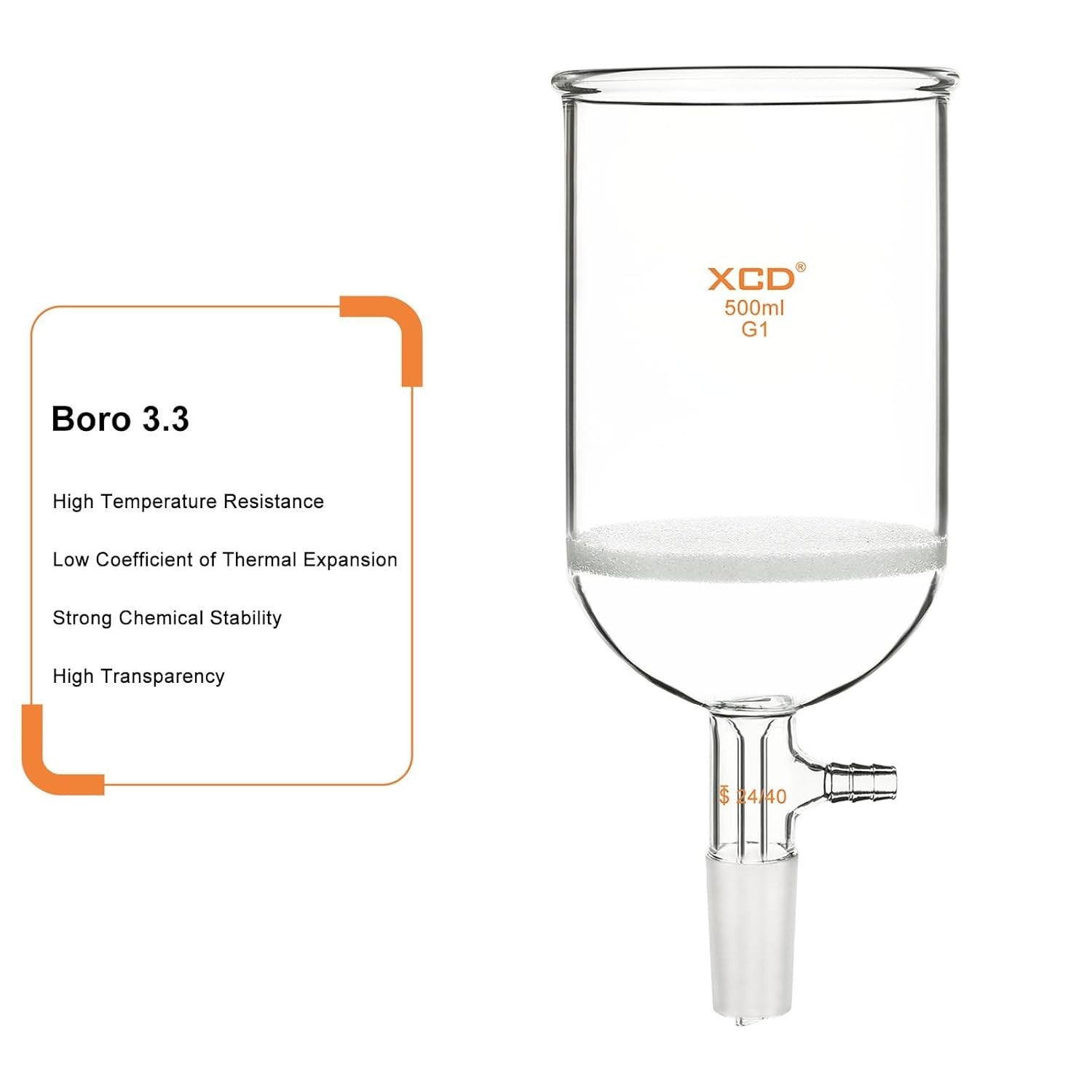 500mL Buchner Funnel G1 Coarse Frit 24/40 Joint Vacuum 94mm ID Lab Glass Filters