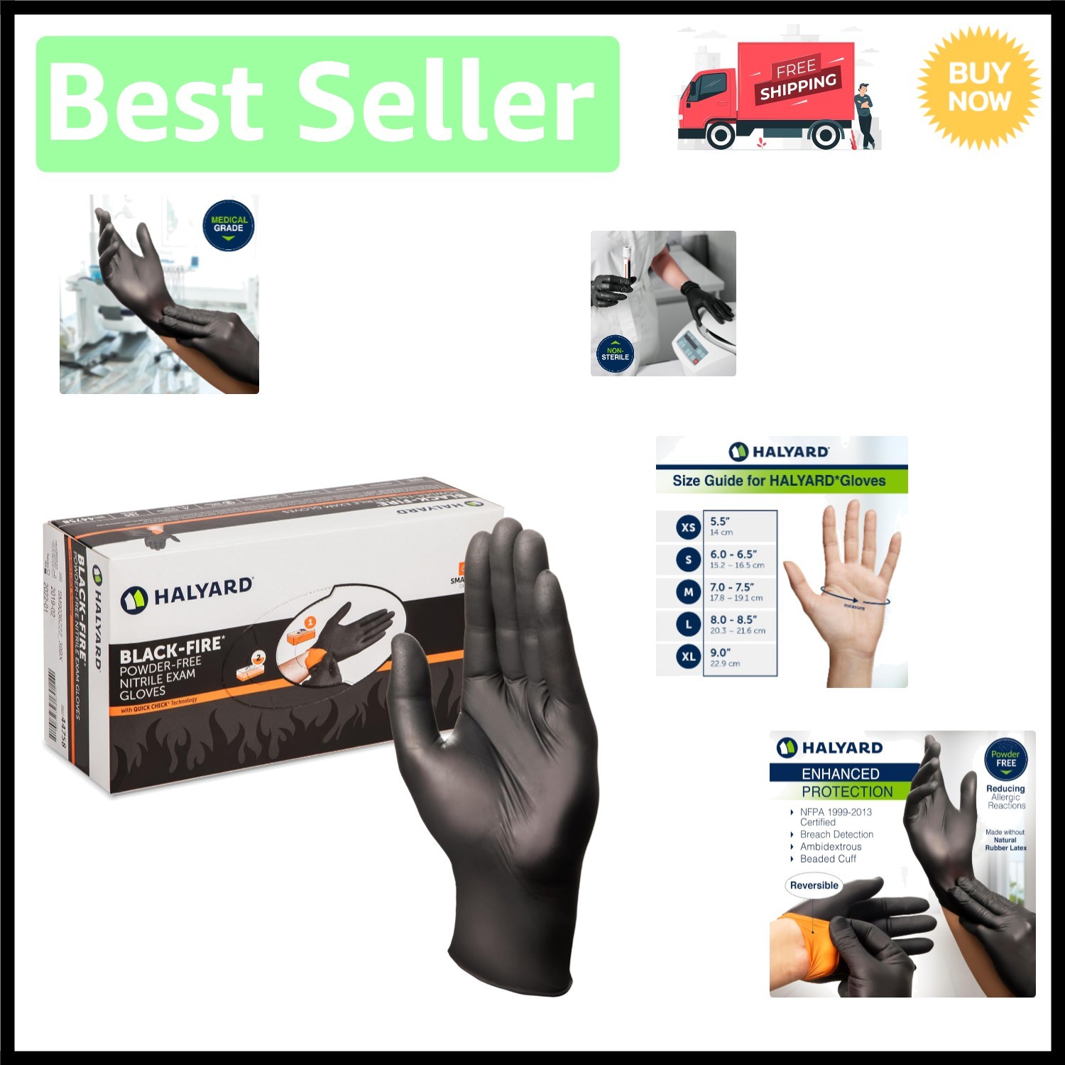 Professional-Grade Black/Orange Nitrile Exam Gloves – 9.5” with Breach Detection