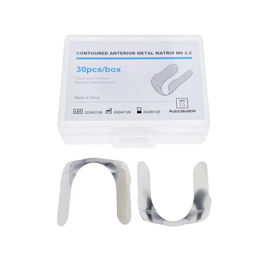 30Pcs Dental Anterior Matrix Bands Sectional Contoured Twin Matrices Metal Strip