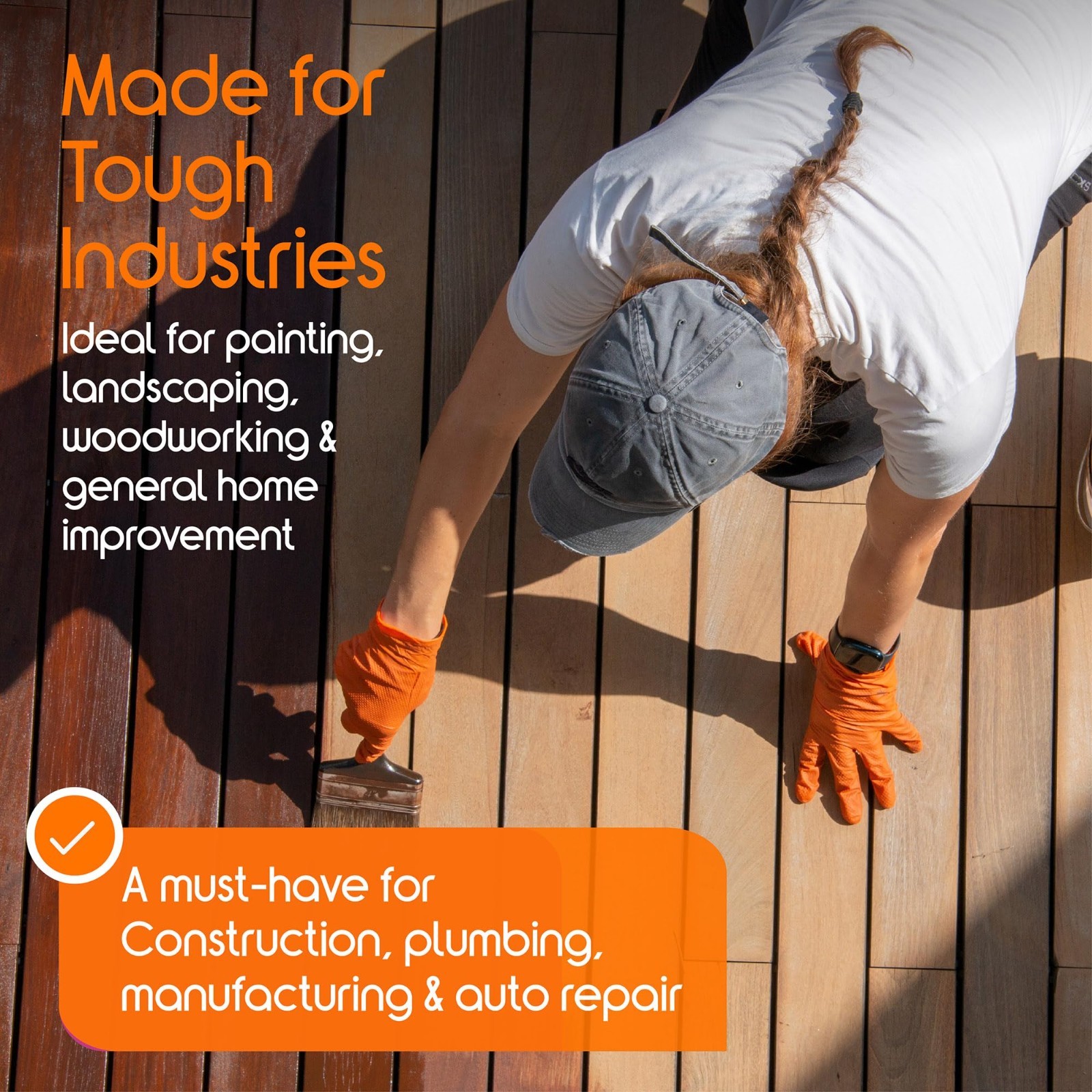 Heavy Duty Orange Nitrile Gloves | 8 Mil Diamond Textured Grip | Industrial Mech