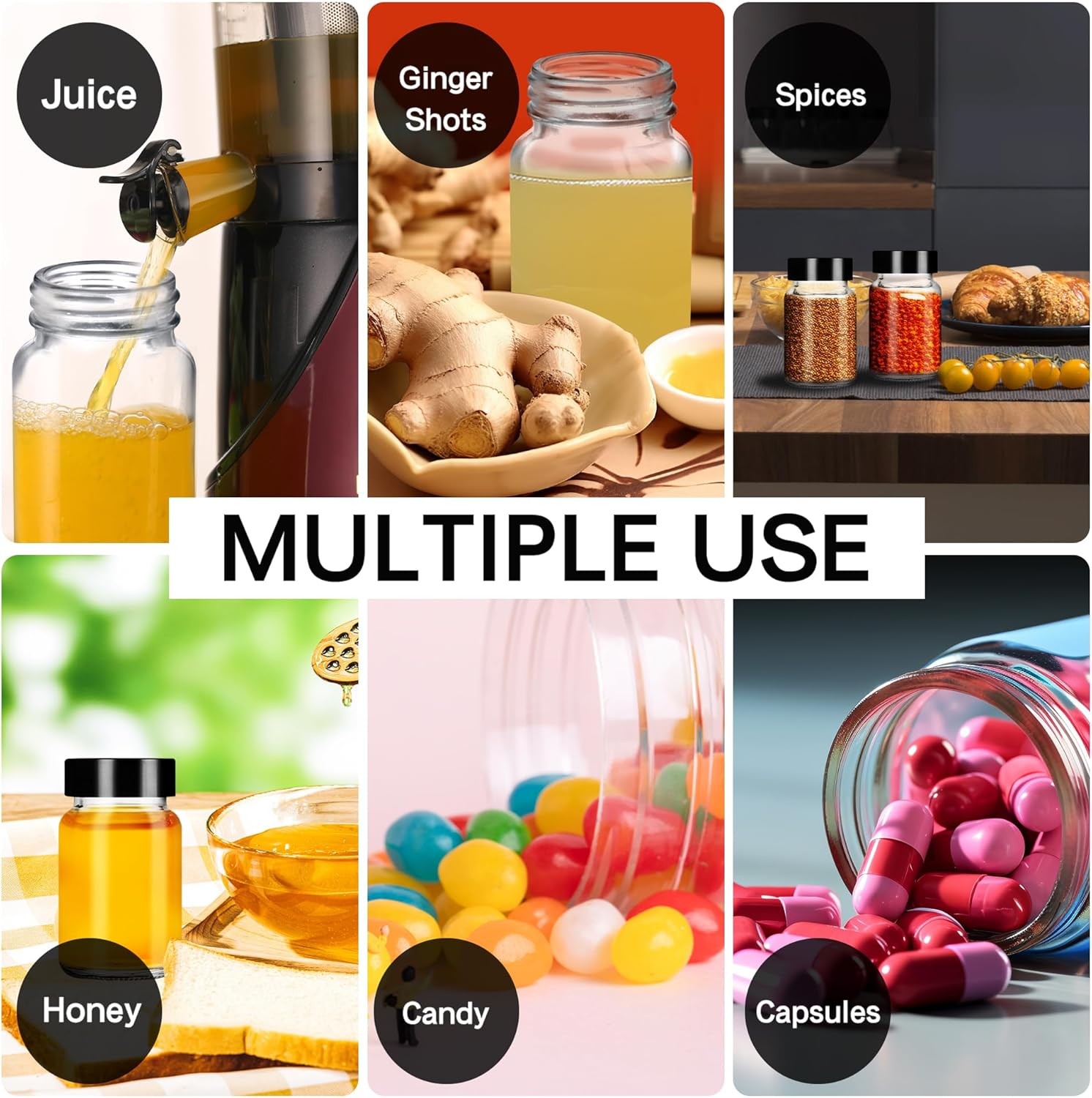 2 OZ Glass Bottles with Caps, 12 Pack 60 ML Empty Juicing 2oz-60ml, Clear