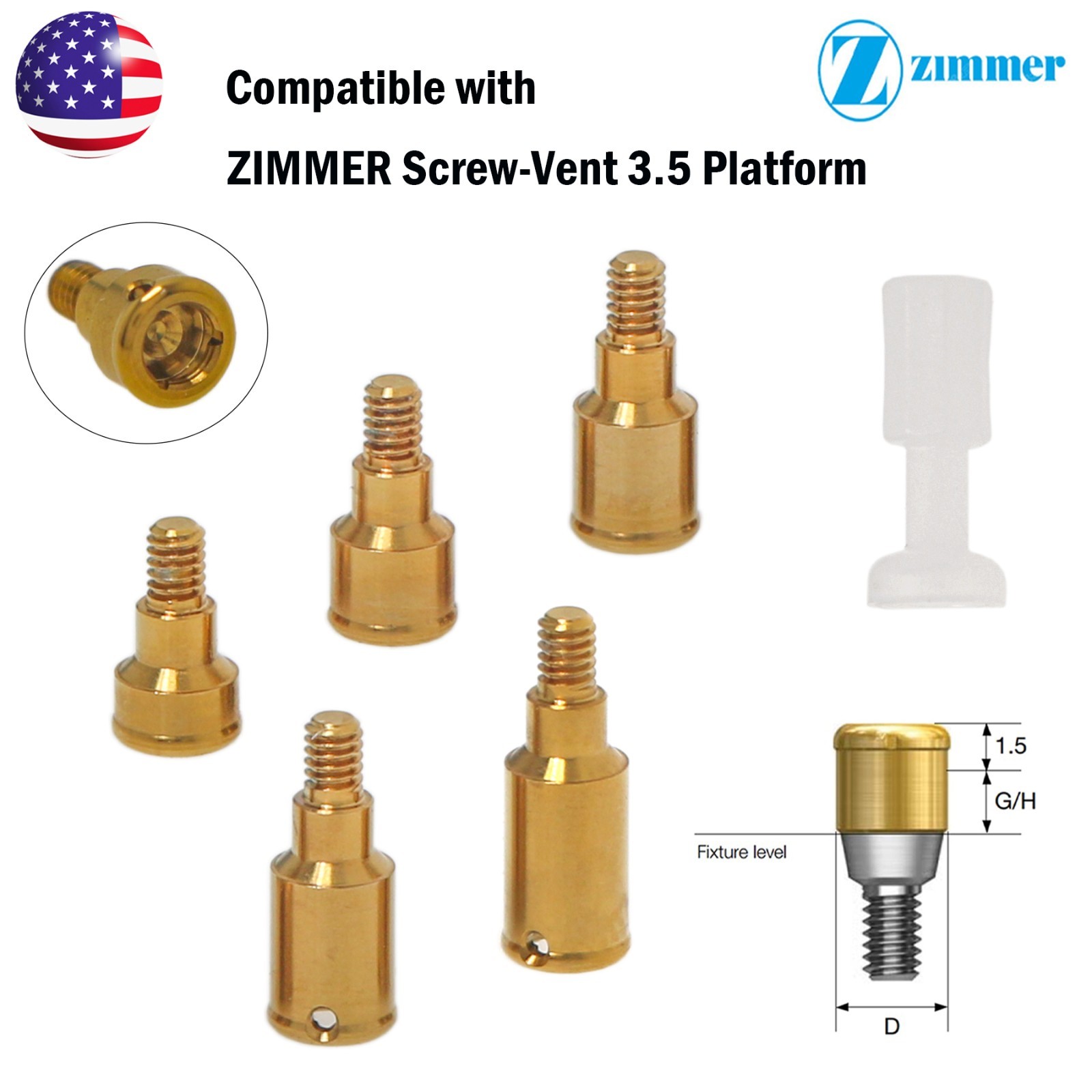 US Locator Abutment for Zimmer Screw-Vent 3.5 Titanium Abutment Male Cap Inserts