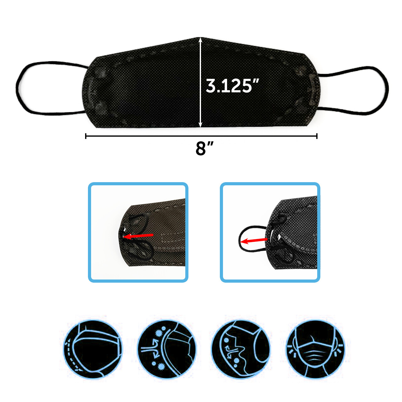 50 PCS KF94 BLACK Protective Face Mask Adult Made in Korea KFDA Approved HMCARE