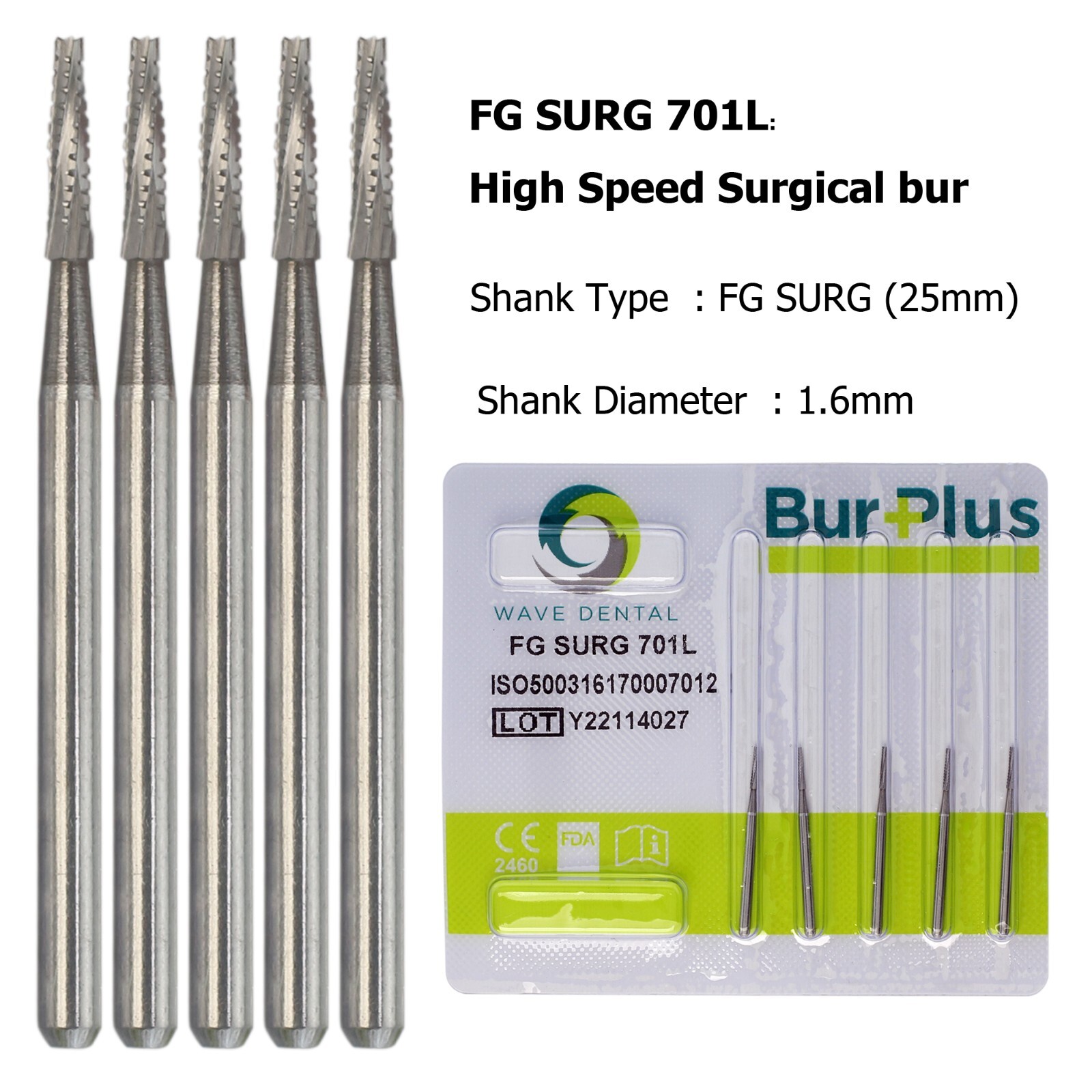 Wave Dental 701 Surgical Bur 701L SL Burs Long Shank Carbide High Speed FG SURG