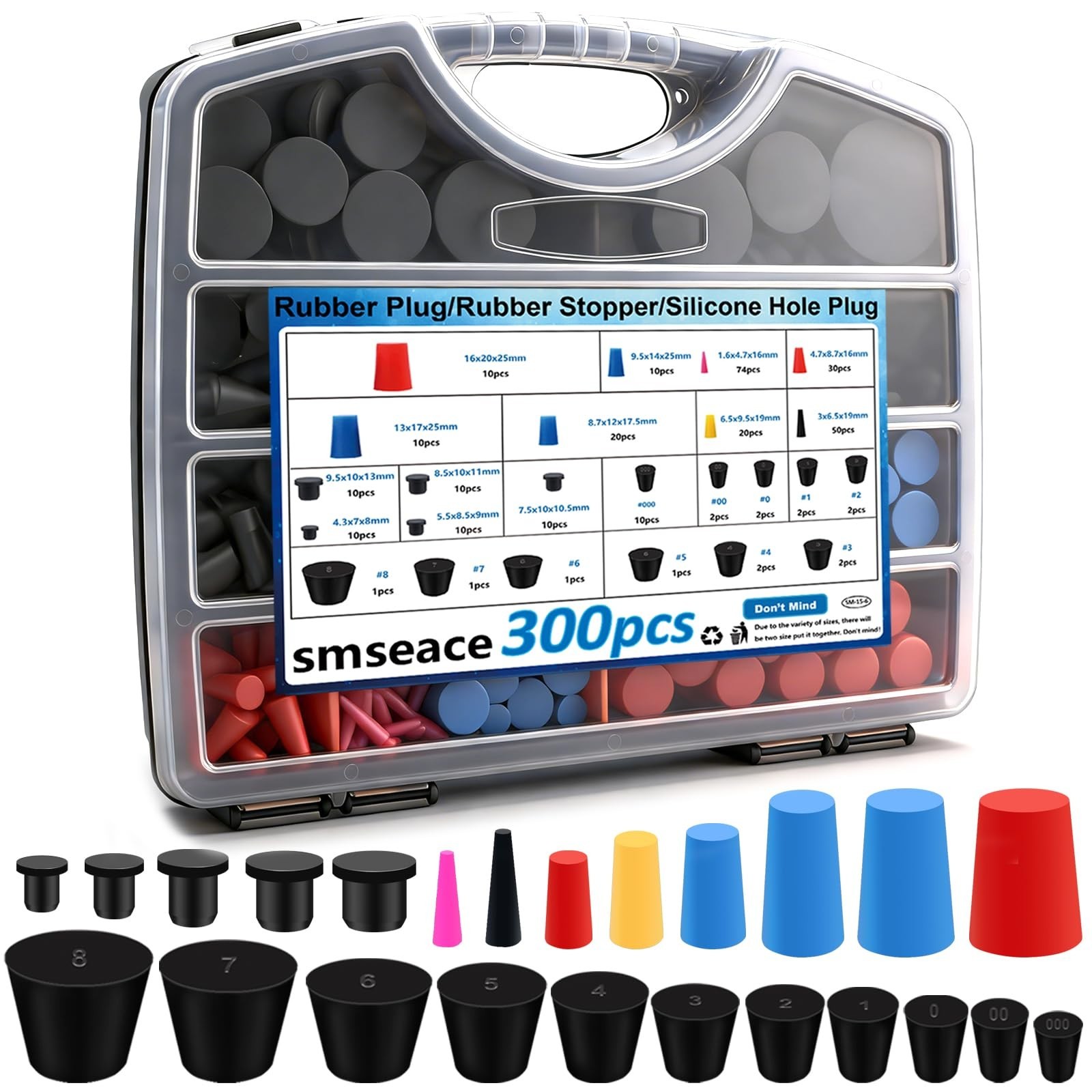 300Pcs Silicone Rubber Stoppers – 3 Types, 24 Sizes, High-Temp Resistant, Toolbo