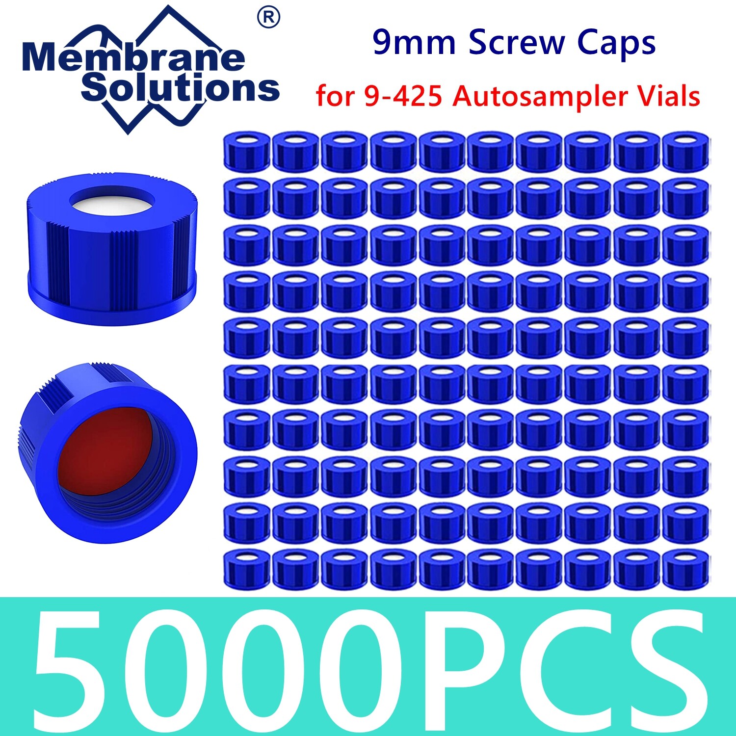 50000Pcs 2ml Vial Caps 9mm Screw Top White Silicone/Red PTFE Septa 9-425 HPLC GC