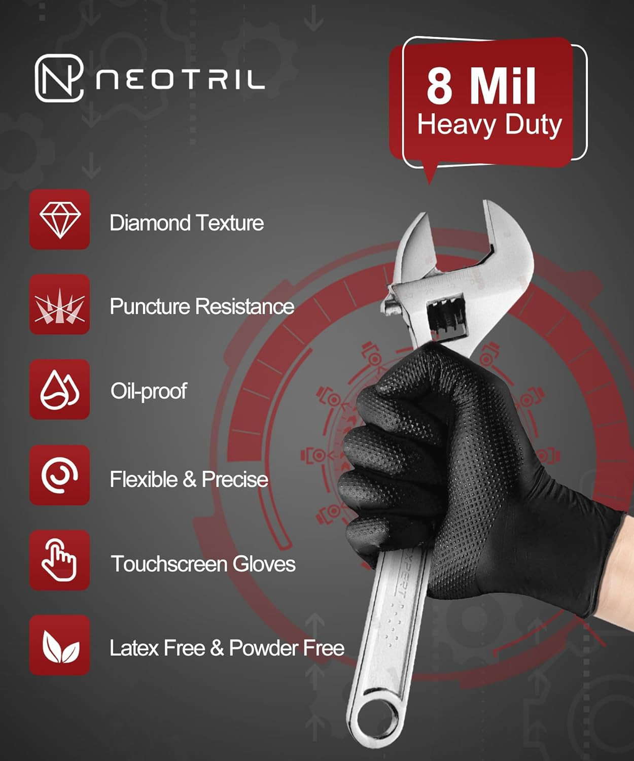 8 Mil Heavy Duty Nitrile Gloves Diamond Texture Latex Free Powder Free Large Bla