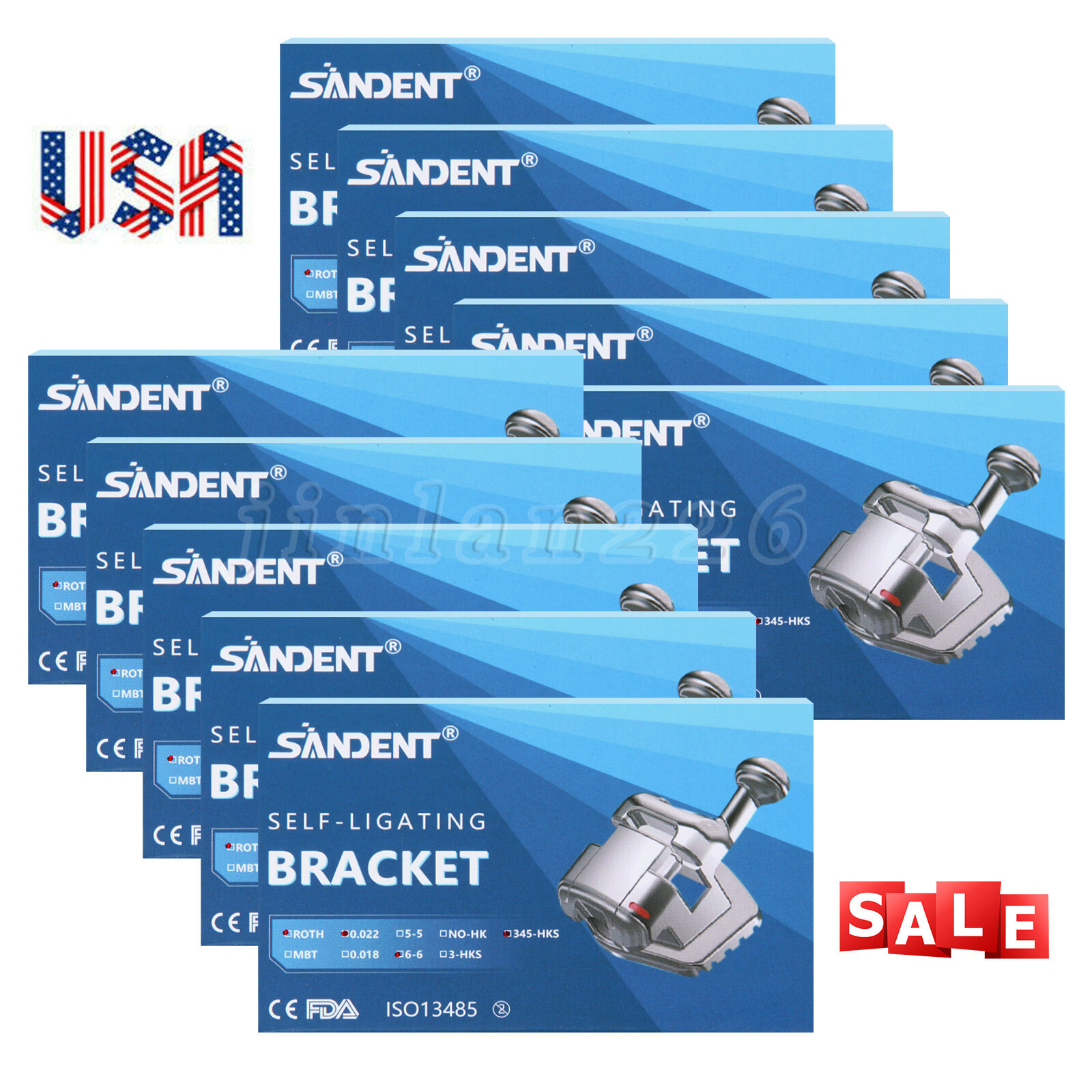 SANDENT Dental Orthodontic Self Ligating Bracket Braces Roth.022 Hooks 345