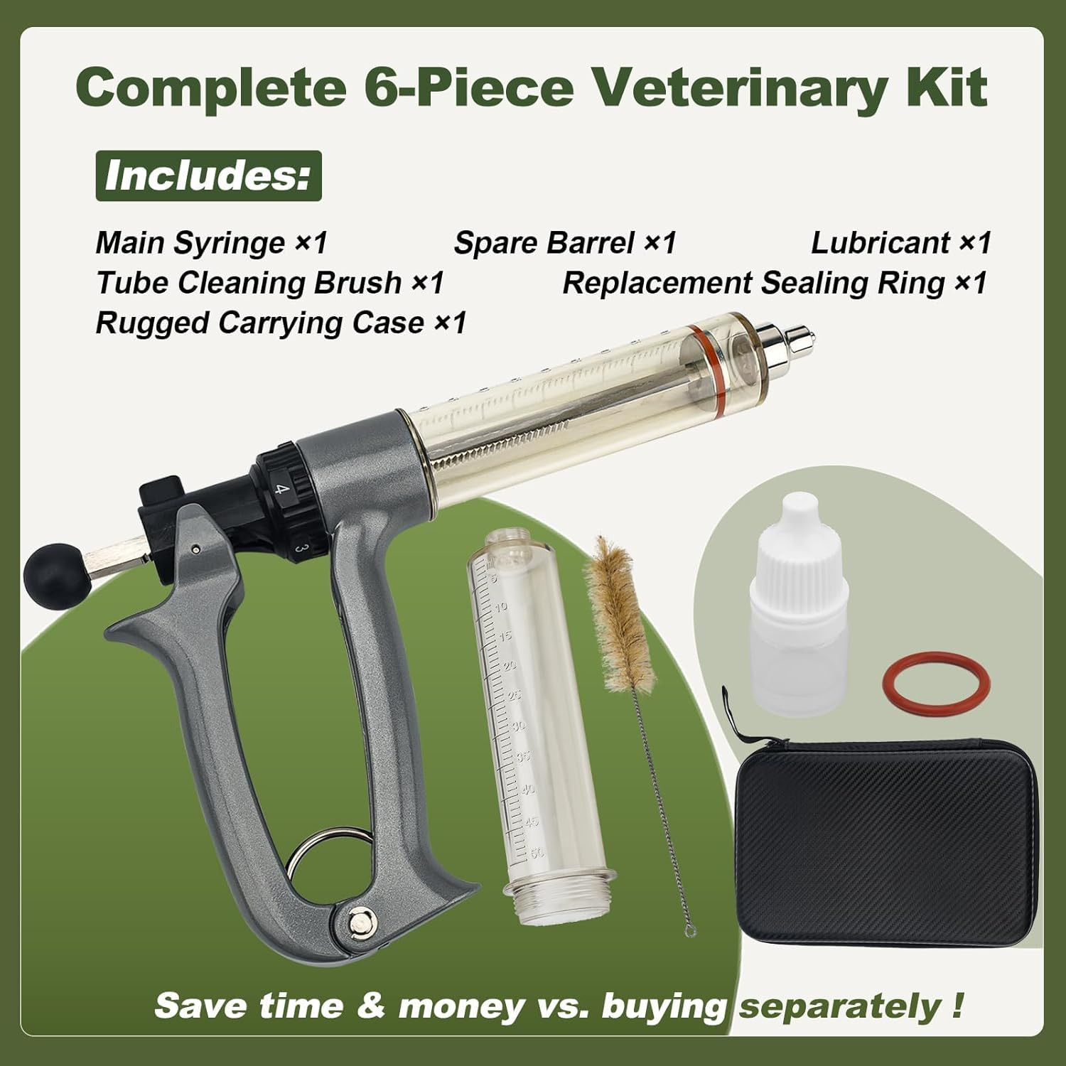 50Ml Semi-Automatic Livestock Syringe Kit: Includes Spare Syringe, Luer Lock Adj