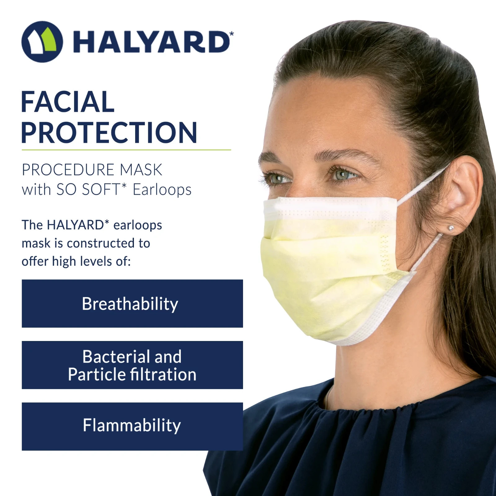 *50-Pieces* Halyard Procedure Face Mask With So Soft Earloop Yellow 47117
