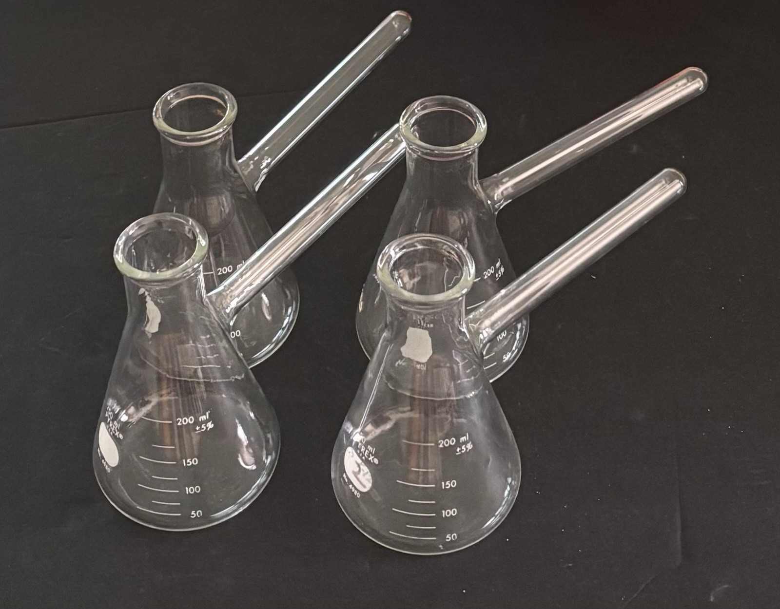 Lot of 4 Pyrex Nephelo Culture Flask, 250 mL, with Side Arm #4980