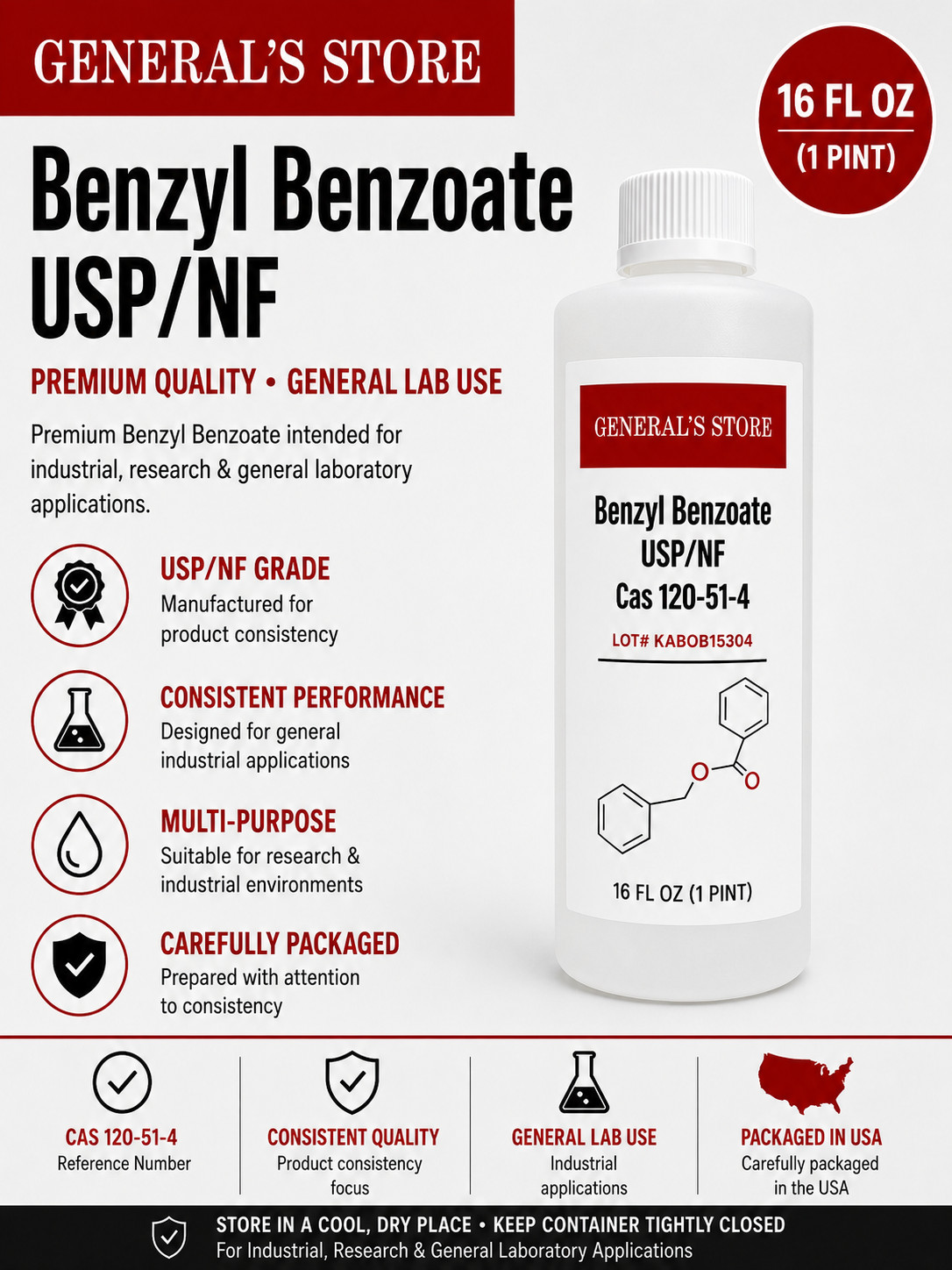 Kalama Benzyl Benzoate USP/NF- Assorted Sizes – Free Shipping