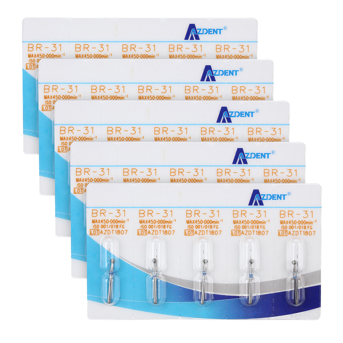 100 Types AZDENT Dental Diamond Burs High Speed Handpiece Friction Grip