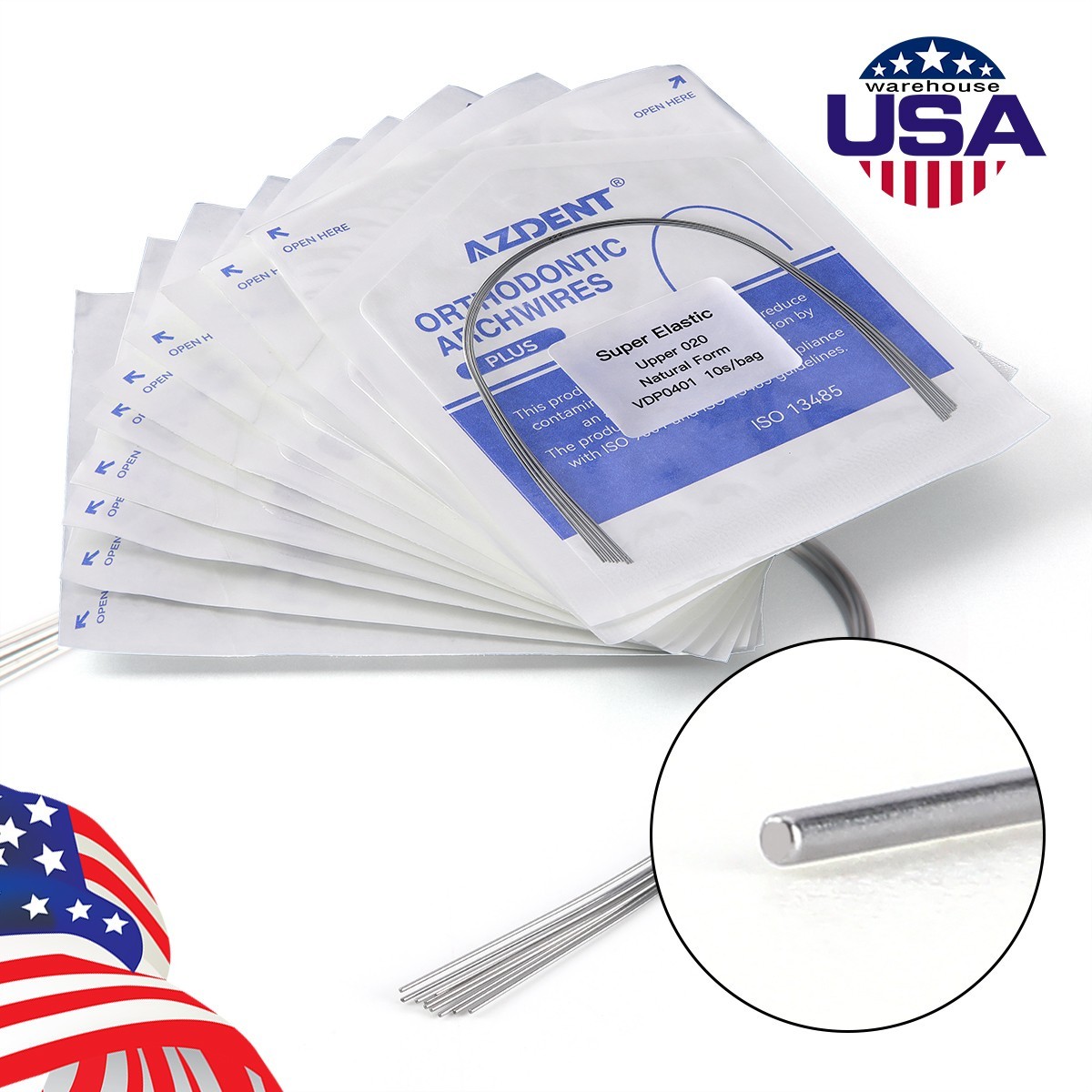 AZDENT Plus Dental Ortho Super Elastic NiTi Arch Wires Round Ovoid 10pcs/Bag
