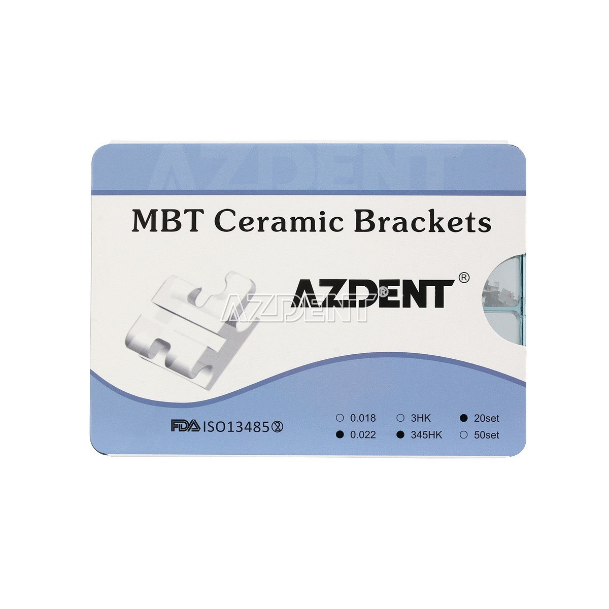 400pcs AZDENT Dental Ortho Ceramic Brace Brackets 5*5 Roth/MBT .022 345 Hooks
