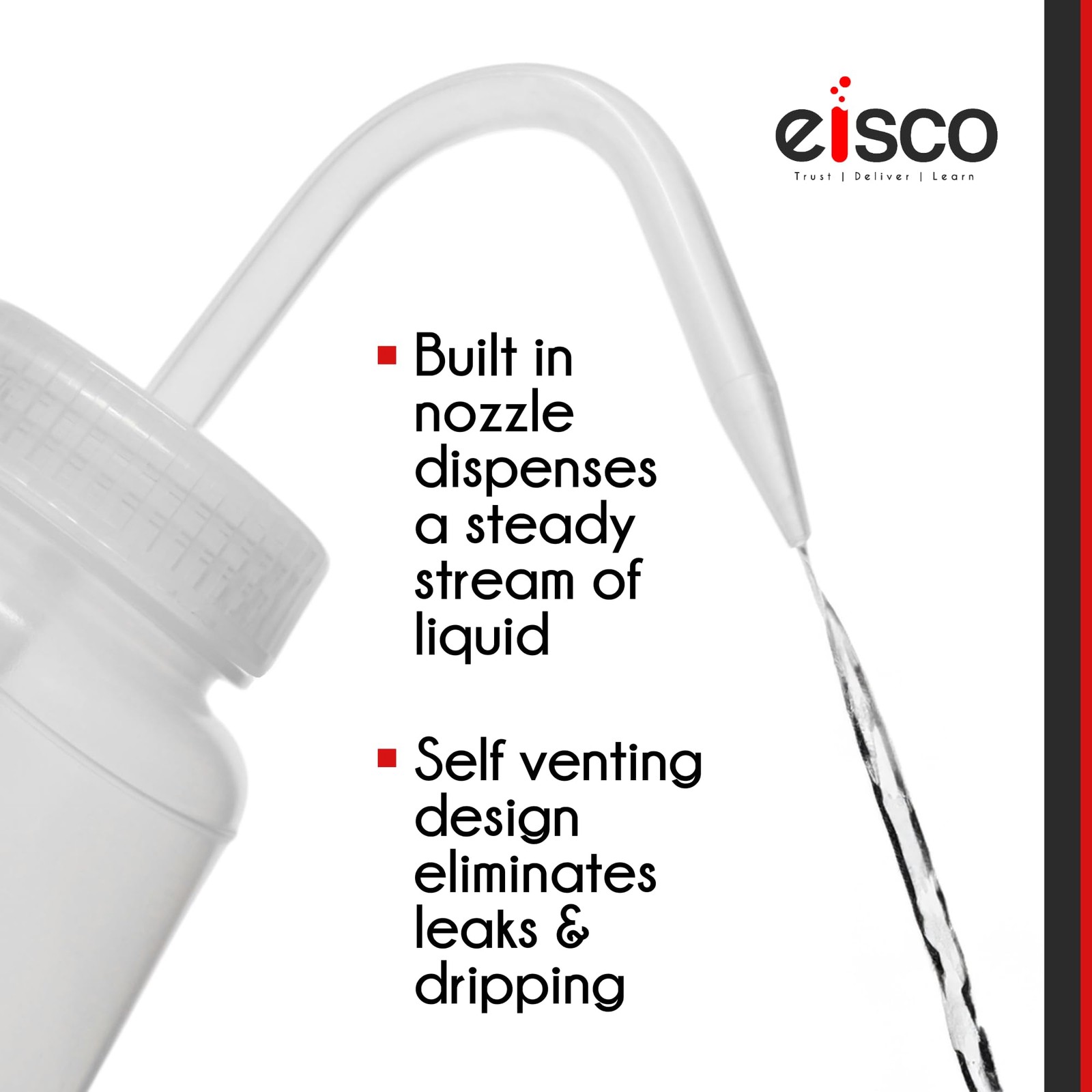 EISCO 2PK Chemical Wash Bottle, Blank Labels, 500ml – Wide Mouth, Self Ventin…