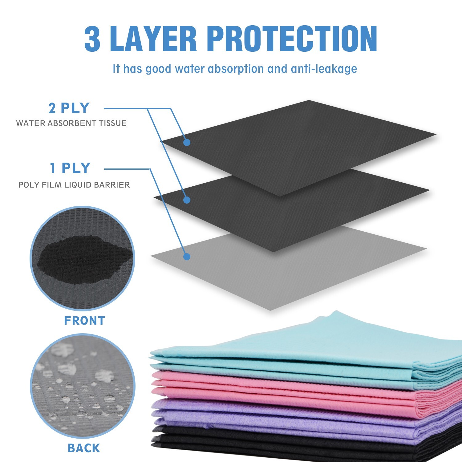 1000 OneMed Black Dental Patient Bibs ,2+1 Ply Medical Tattoo Towel Waterproof