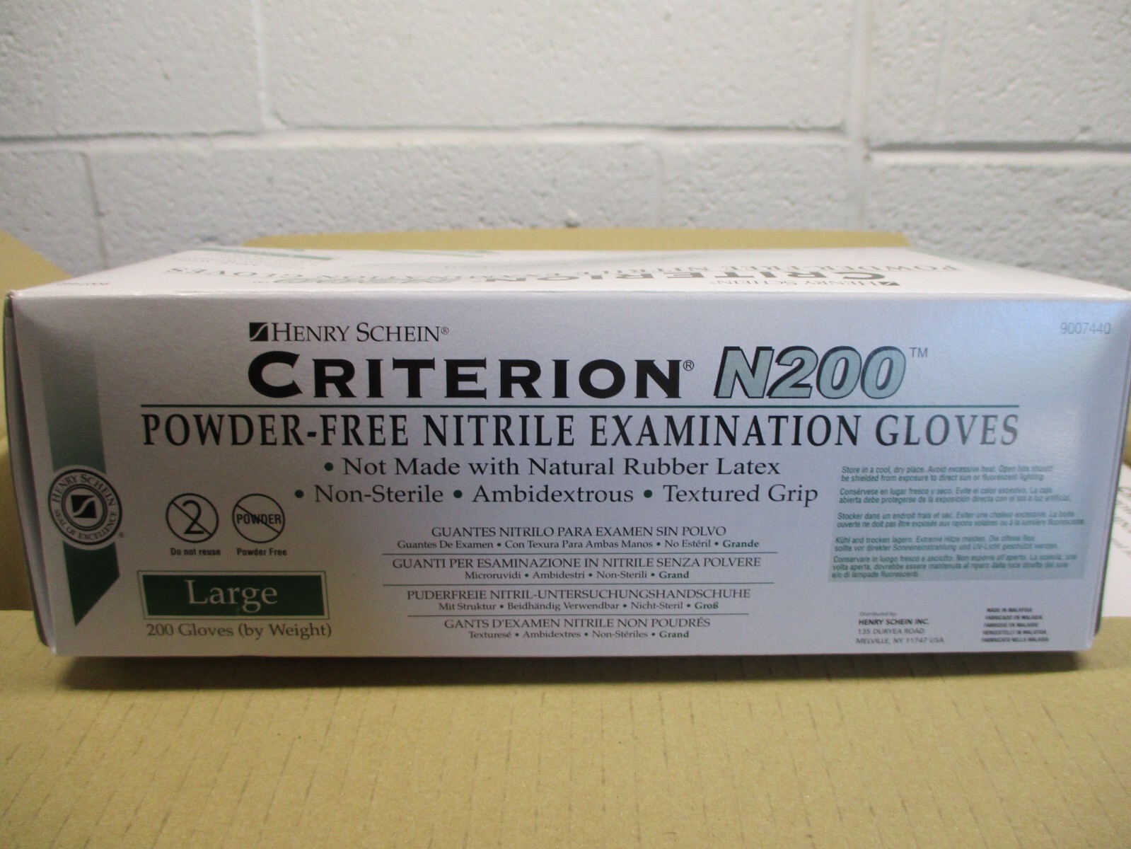 CASE OF 10 BOXES 200 PER CRITERION N200 LARGE 9007440 POWDER FREE EXAM GLOVES