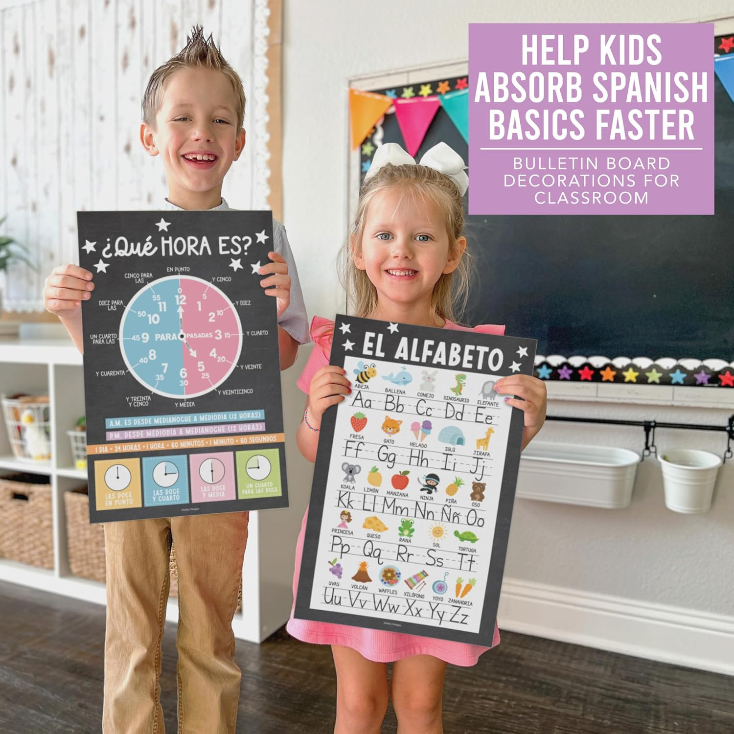 Spanish Posters for Classroom -12 Bilingual Educational Posters for Spanish Clas