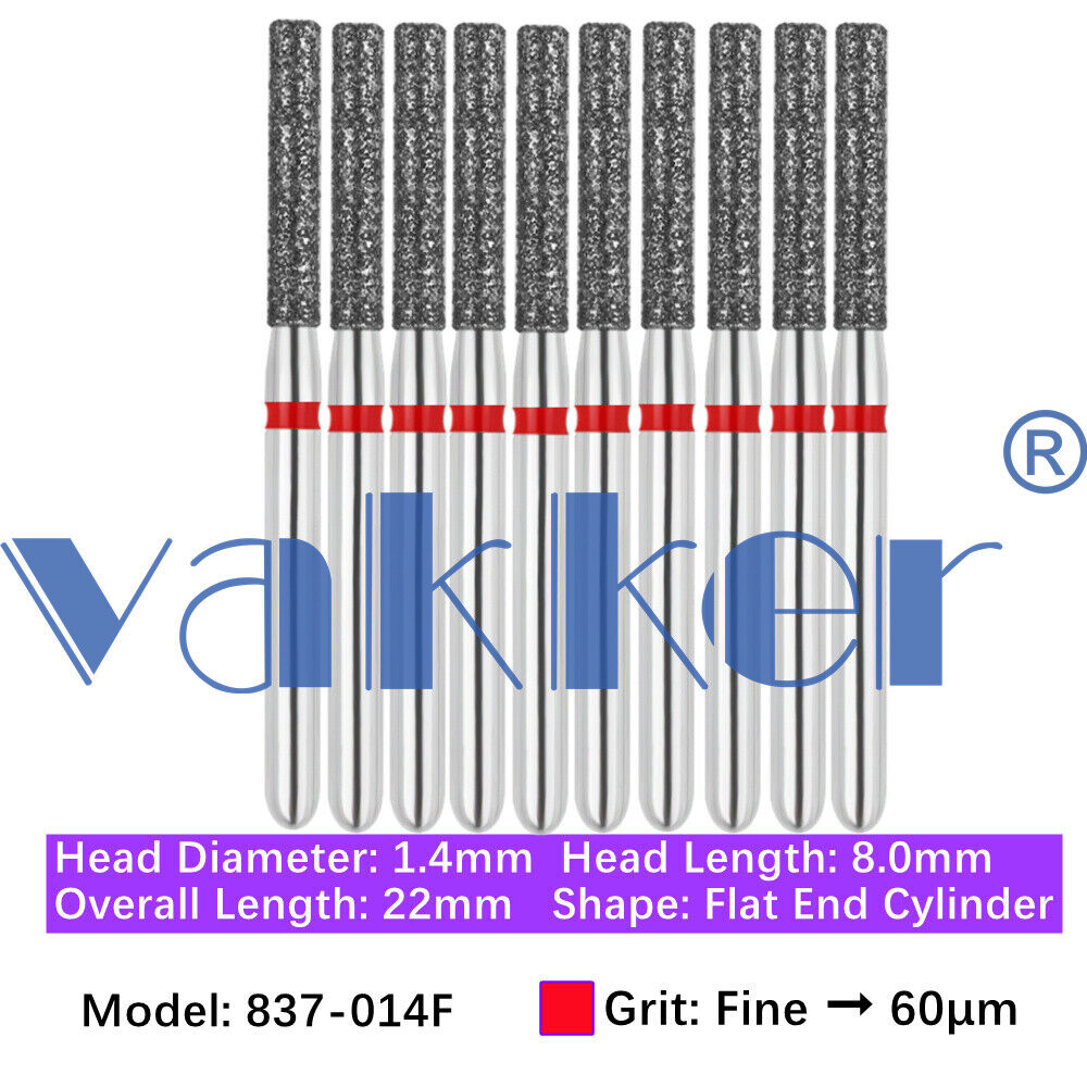 Vakker 10pc Dental Diamond Burs Shape Flat & Round End Modified Cylinder Bur