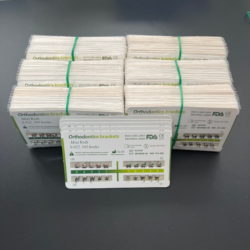 1-200Sets Dental Orthodontic Metal Brackets Mini Roth 022 345 hooks Mesh Base