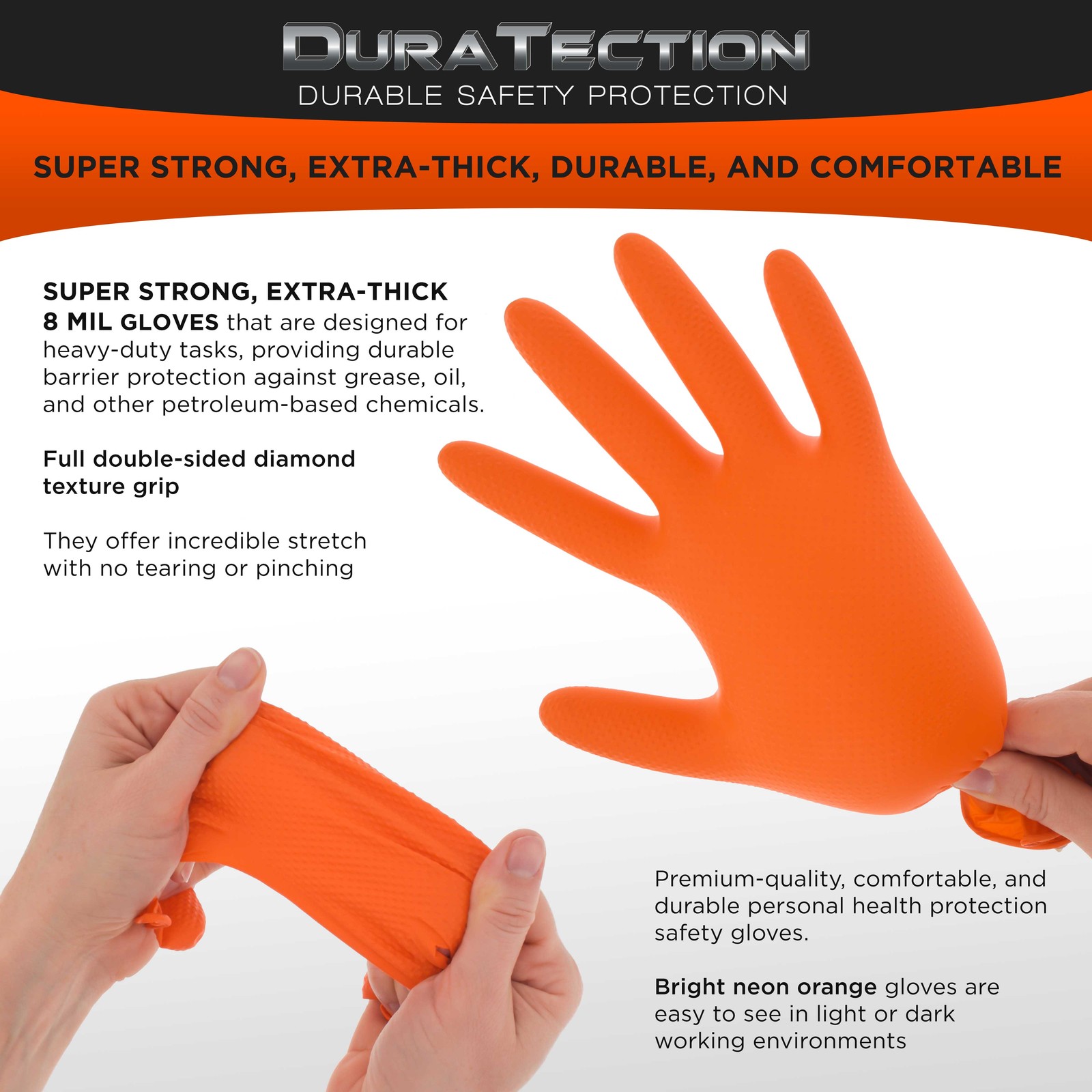 Duratection 8Mil Super Duty Diamond Textured Nitrile Gloves, 300 Gloves, X-Large