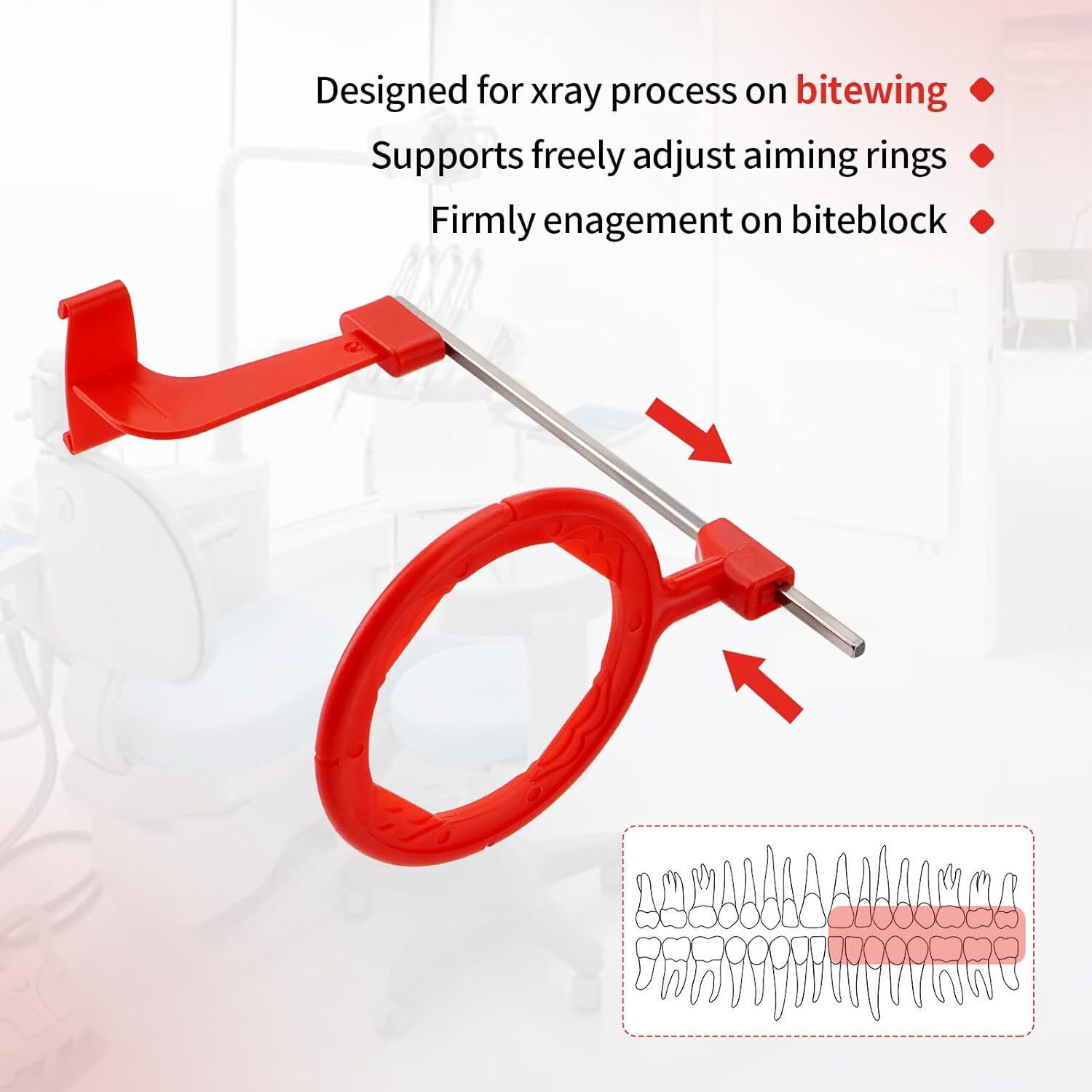 5Pcs Bitewing X-ray Aiming Arm – Color Coded Rinn XCP Style Red Positioning Arm