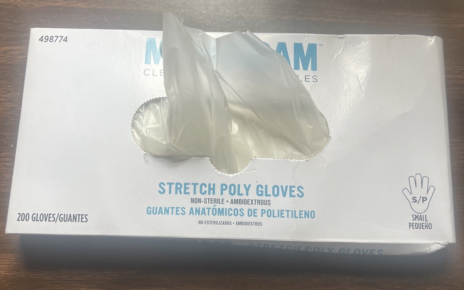 1 Box 200 Clear GLOVES MONOGRAM DISPOSABLE Cleaning STRETCH Poly Size Small 10”