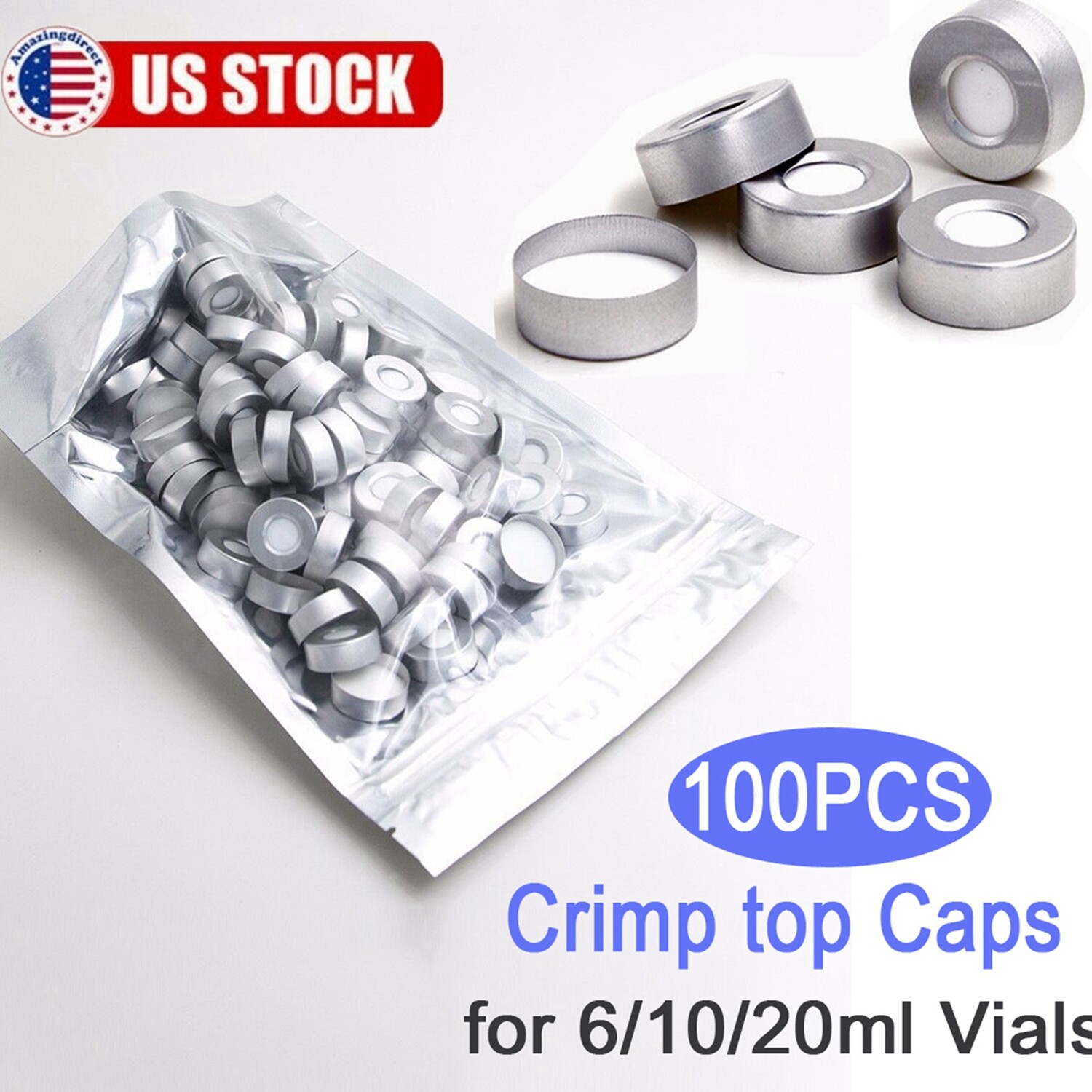 10000pcs 20mm Aluminum Crimp Cap PTFE/White Silicone Septa F 10ml Headspace Vial