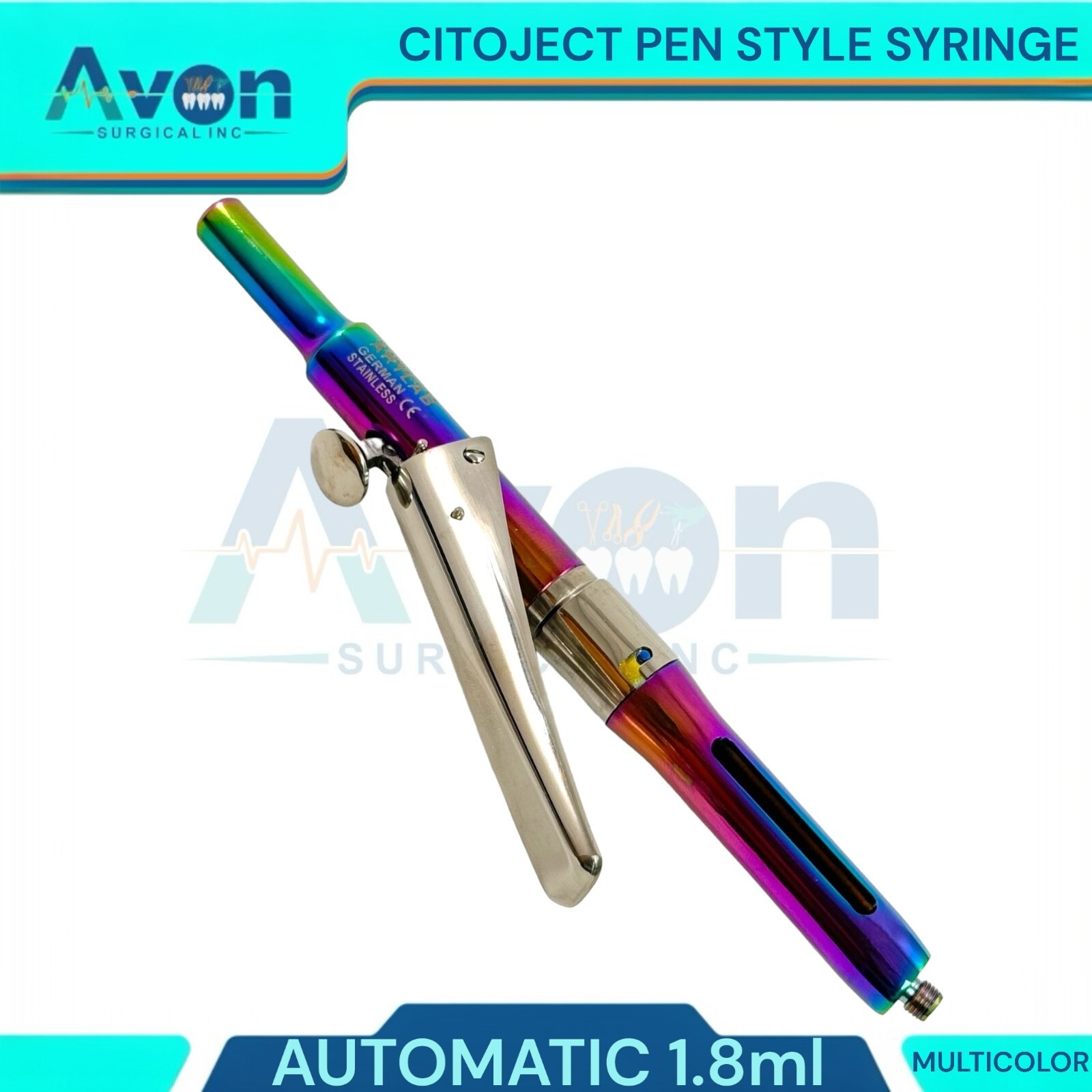 3PK Dental Anthestetic Pen Syringe 1.8mL, Multicolor+Brown+Blue, Stainless