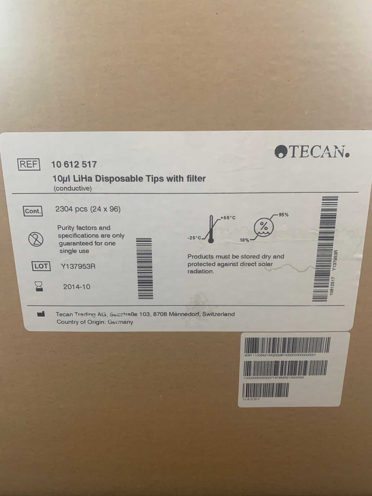 TECAN 10µL LIHA Disposable Pipette Tips Pure Filtered Hanging 96 Rack 2112/Case