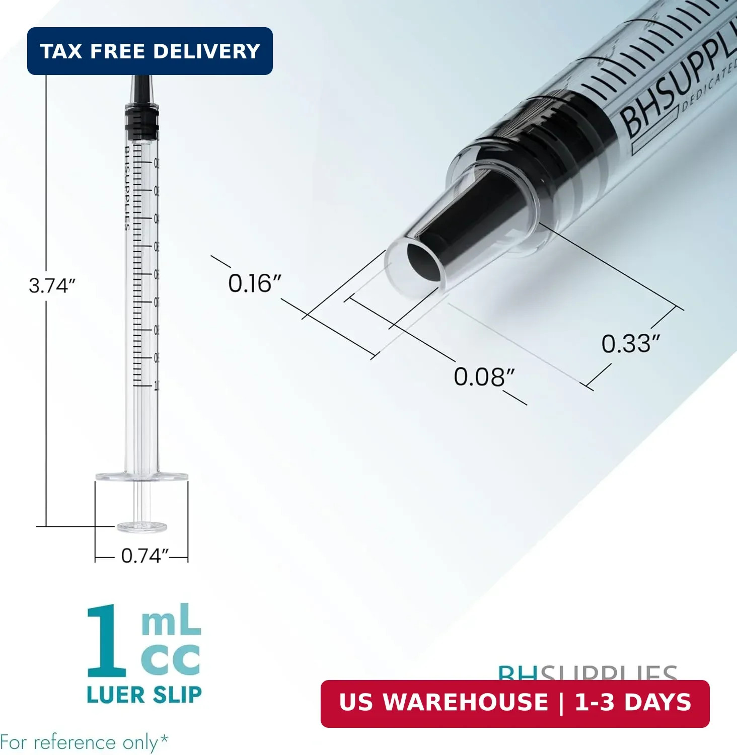 1Ml Luer Slip Tip Syringes (No Needle) – Sterile, Individually Wrapped – 100 Syr
