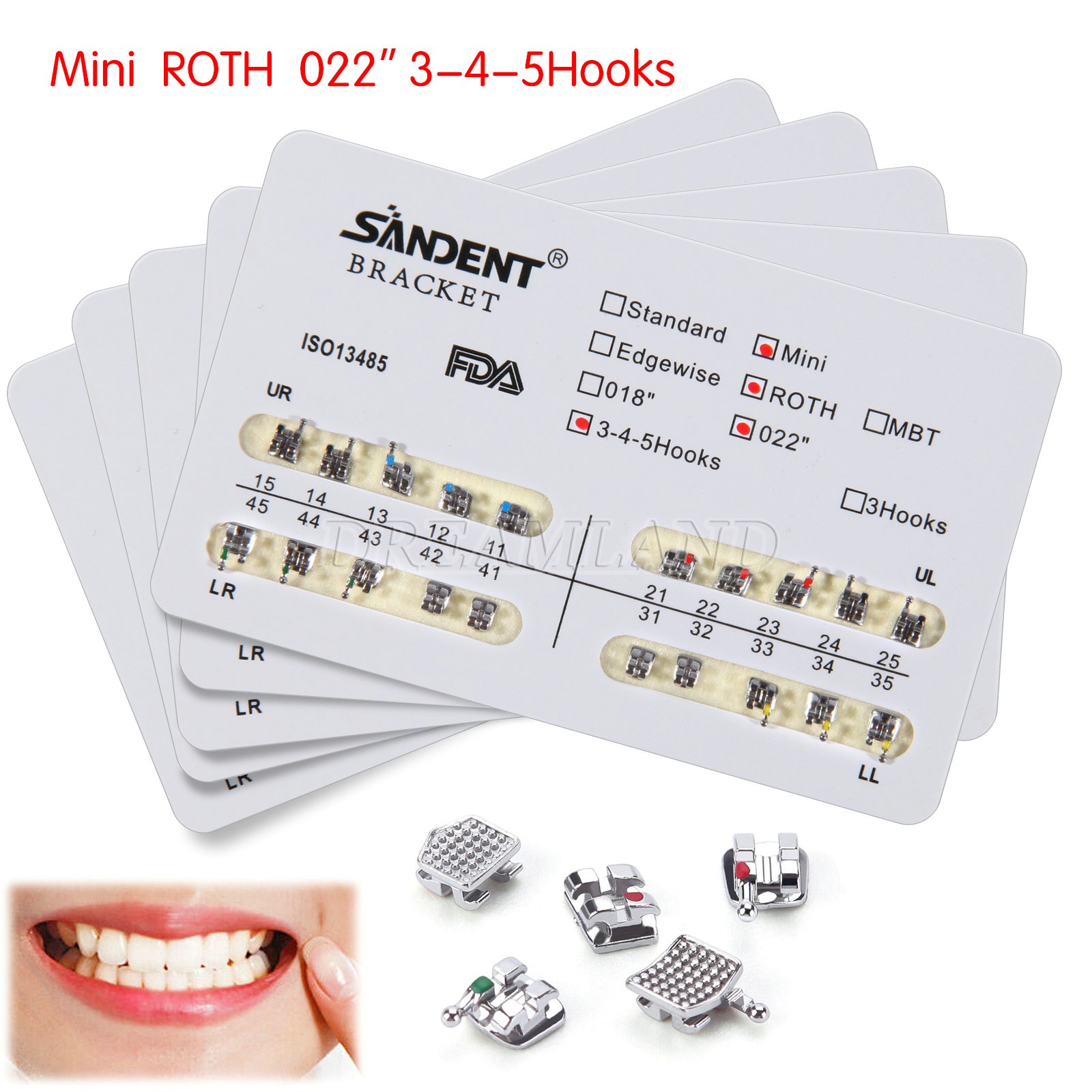 10Packs Dental Orthodontic Metal Brackets Braces Mini Roth.022 Hooks 345 Ortho
