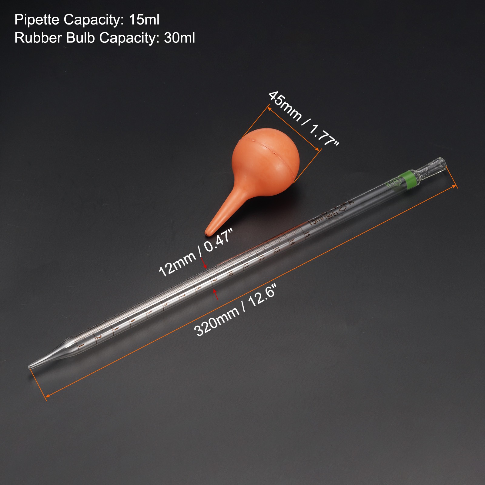 Graduated Dropper Pipettes Kit 15ml Borosilicate Glass Pipette Clear