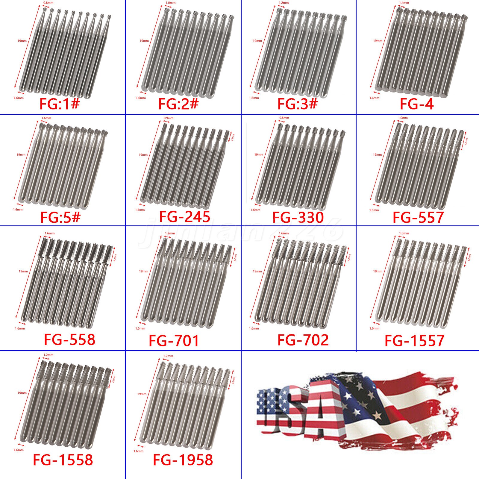 10pcs Dental Trimming Finishing Carbide Burs FG # Friction Grip Fit High Speed