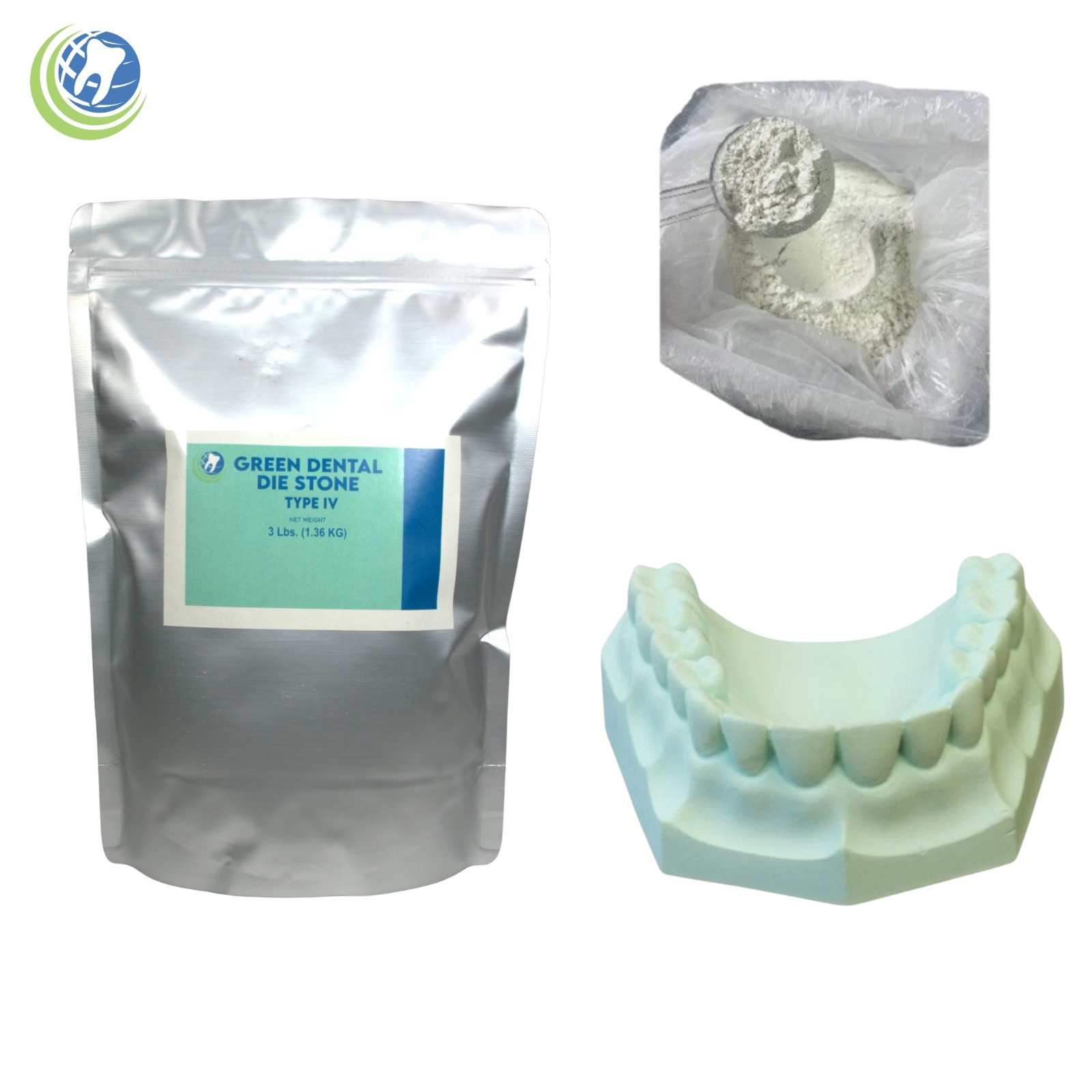 DENTAL LAB GYPSUM DIE STONE TYPE IV GREEN ALL PURPOSE STRONG COMPOUND 3 Lbs.