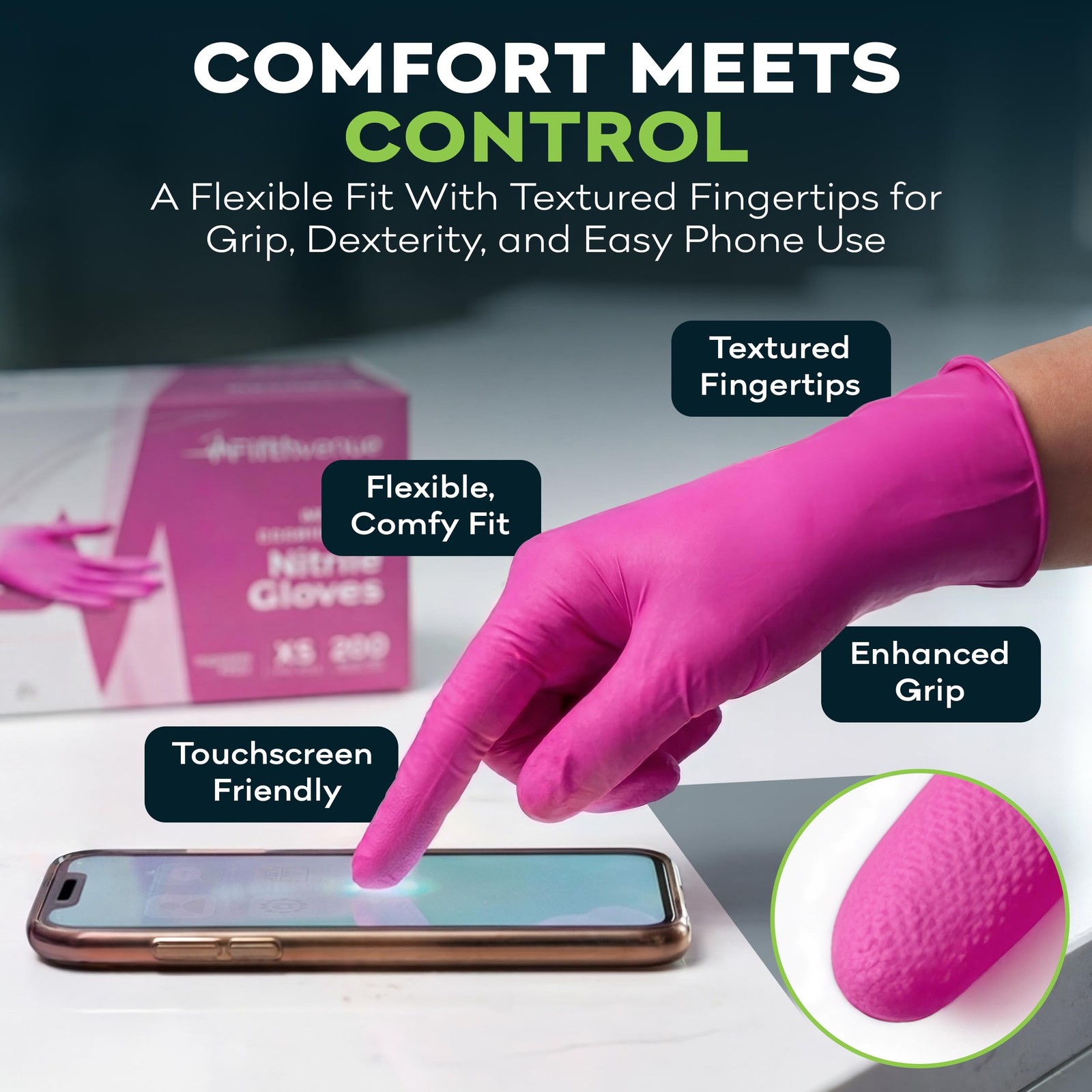 Fuchsia Hot Pink Nitrile Disposable Gloves – 50 Count – 3 Mil Medium