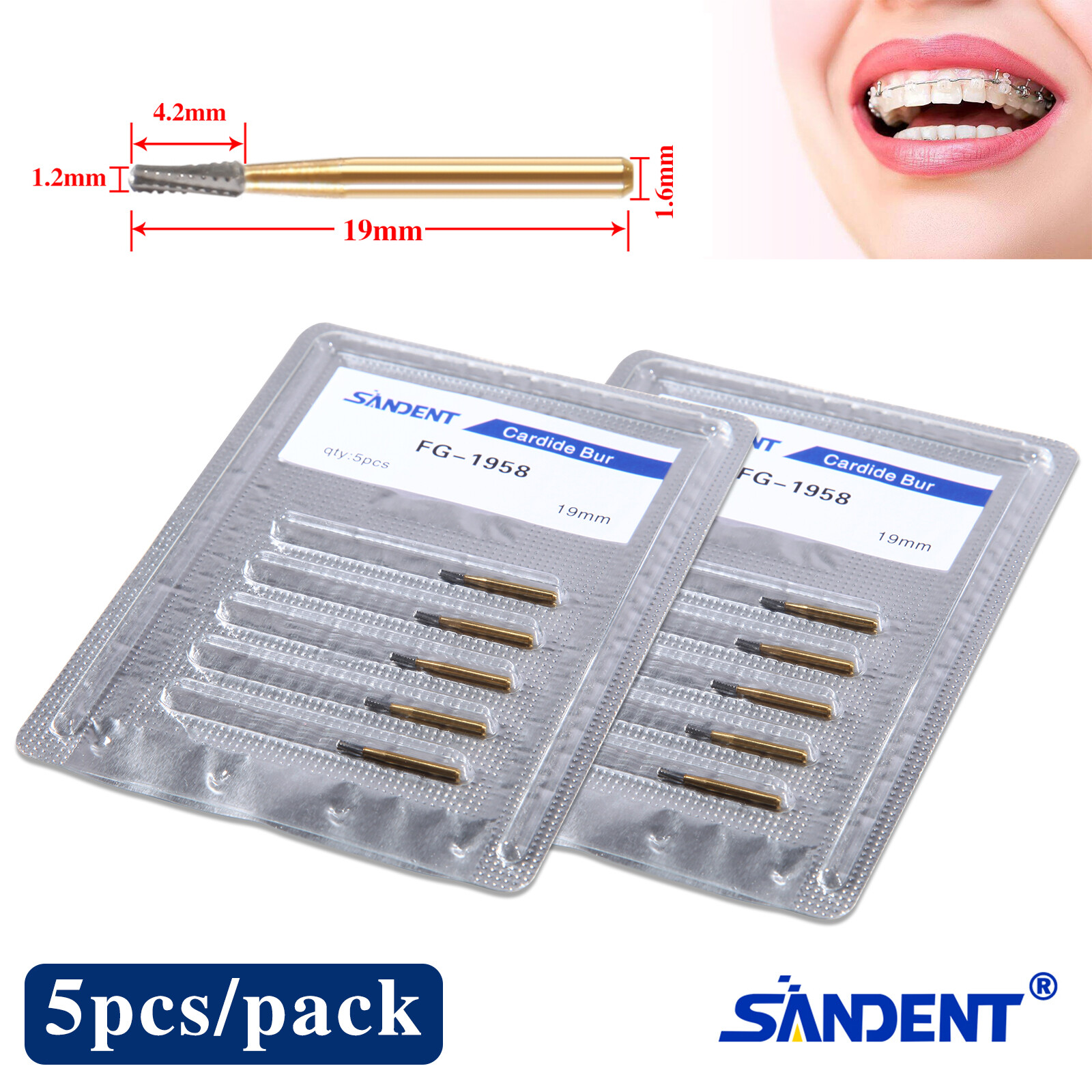 1-10 Box Dental FG-1958 High Speed Tungsten Steel Carbide Crown Cutting Burs po