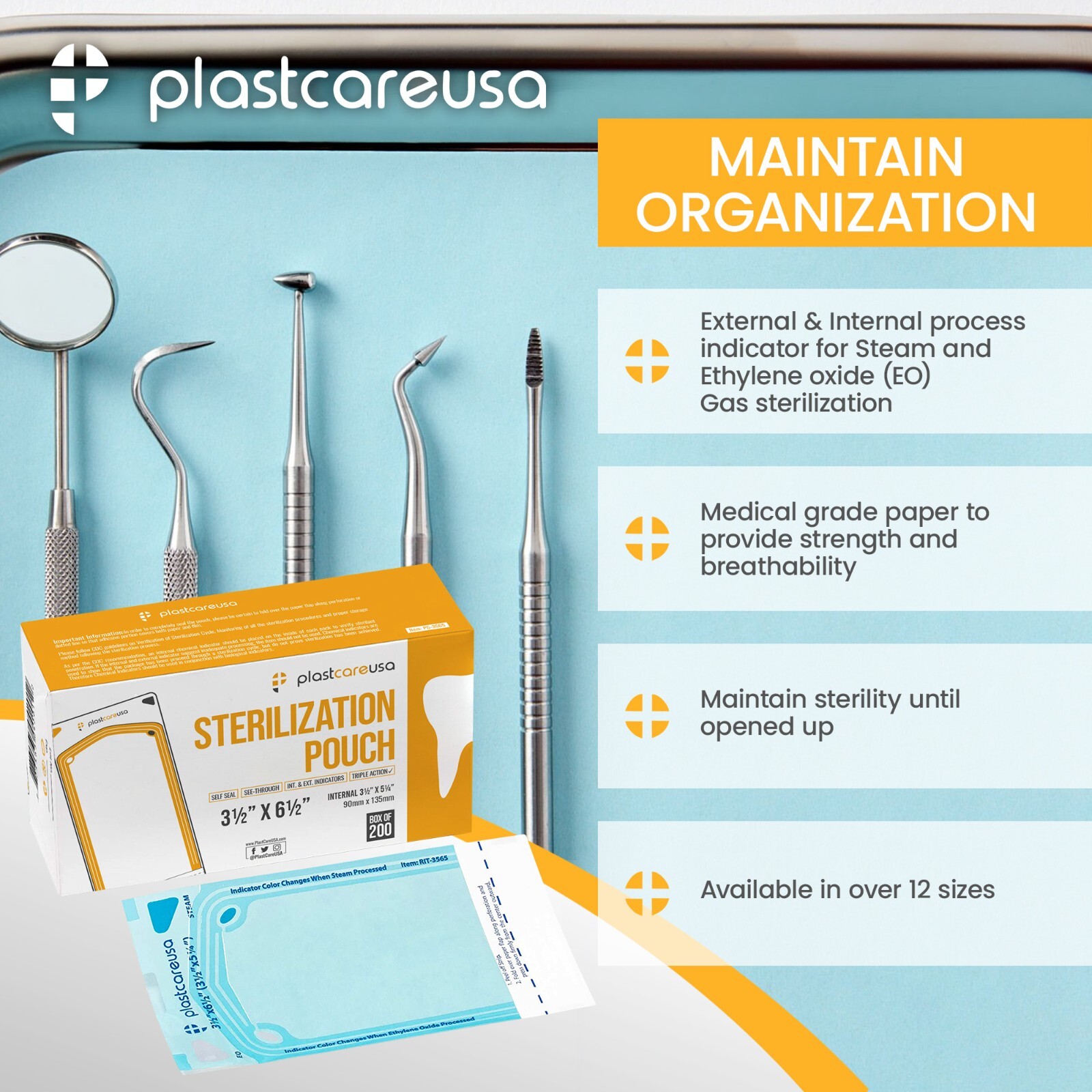 3.5″ x 5.25″ Self-Sealing Sterilization Pouches for Autoclave (1 Box of 200)
