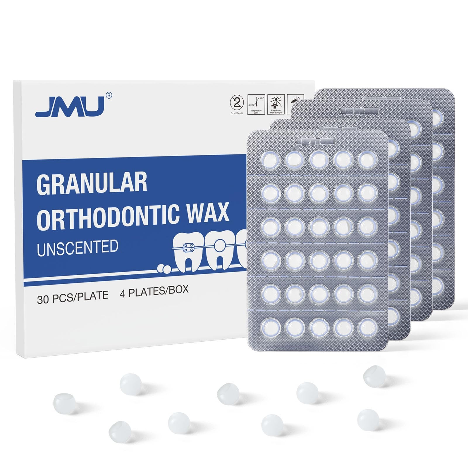 JMU Orthodontic Wax for Braces Relief, 120 Dental Dots with 120 Count